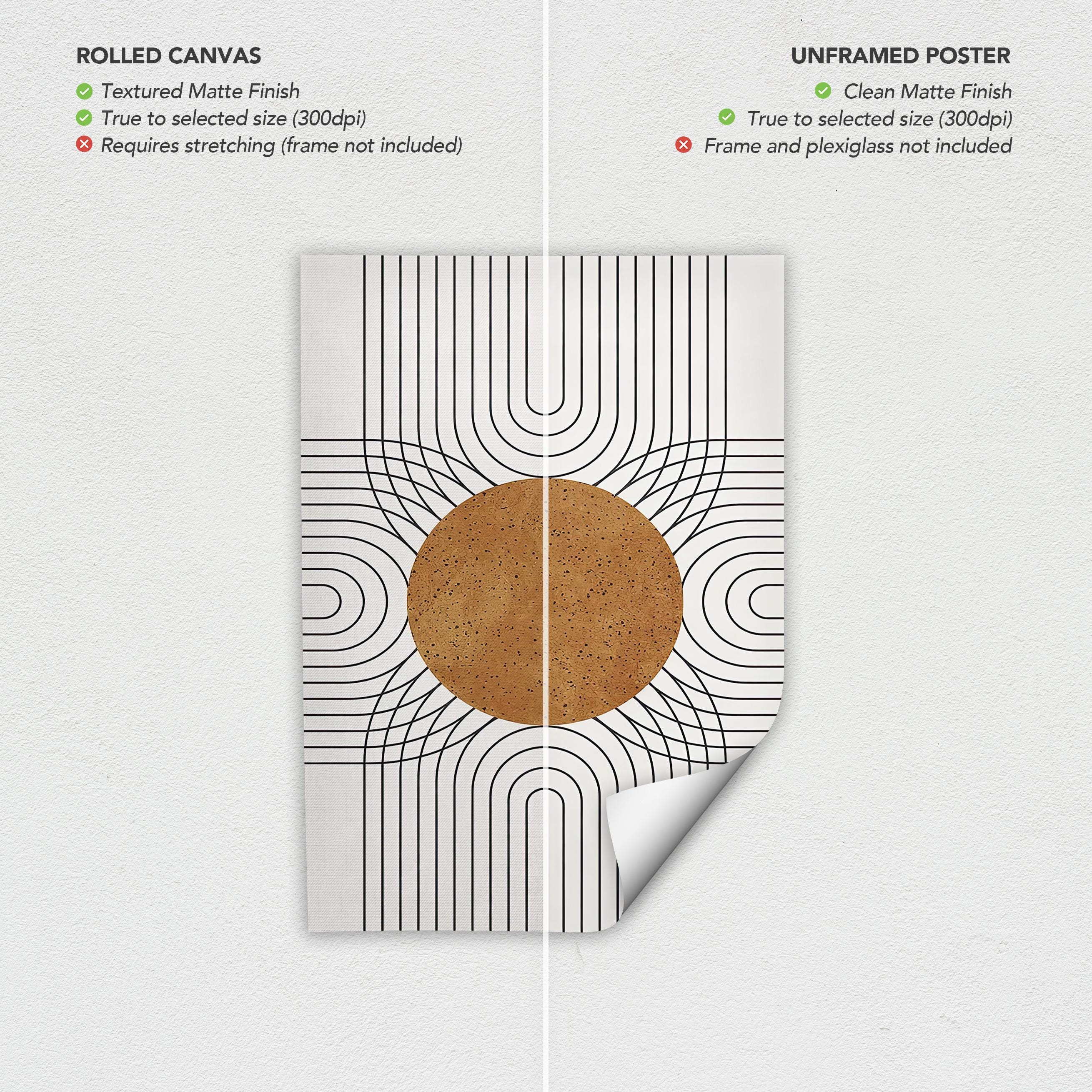 Poster Wall Art Set of 3 Prints | Geometric Sun Desert Plants Canvas | Mid Century Modern Boho