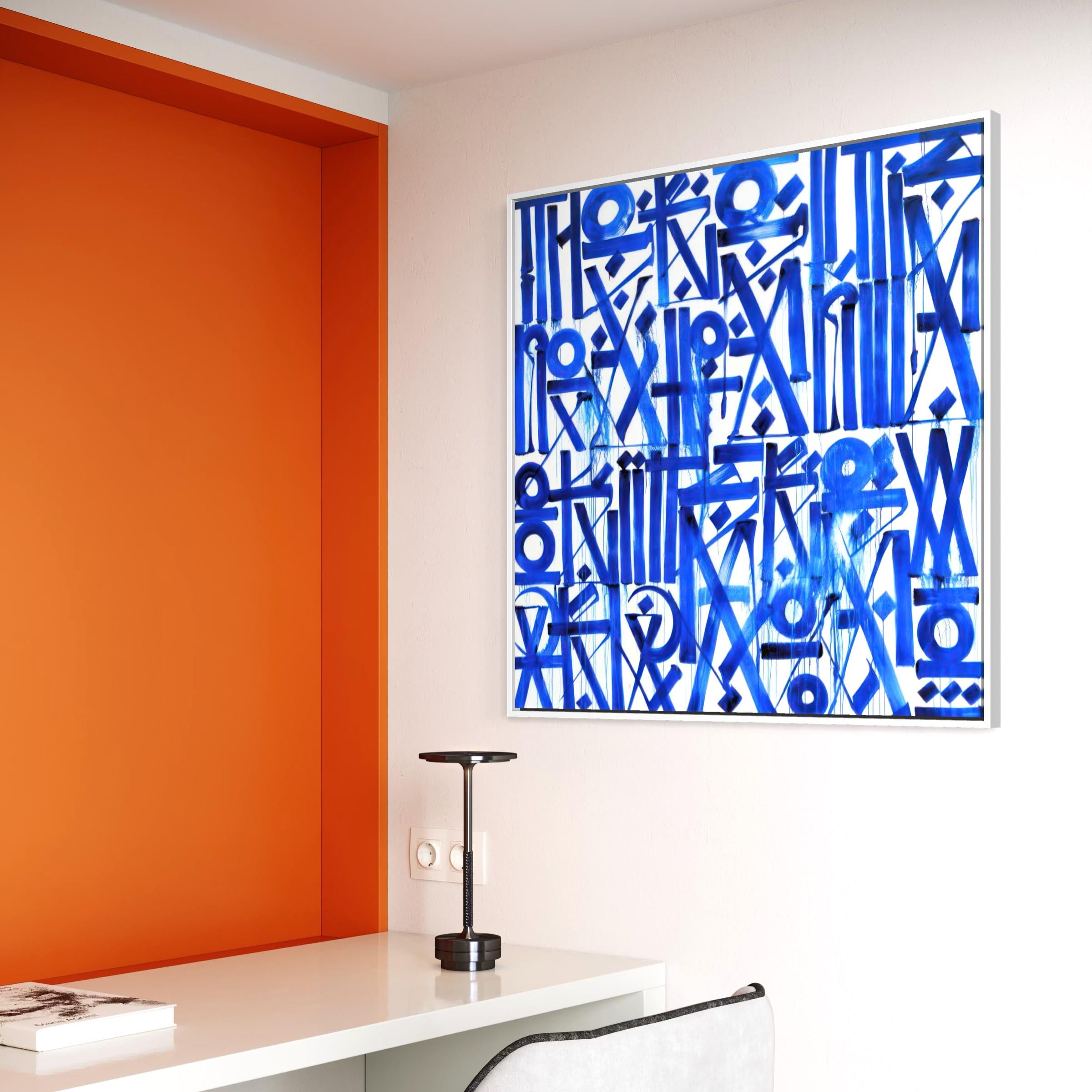 Blue Abstract Calligraphy Canvas Wall Art | Modern Typography Minimalist Poster Print