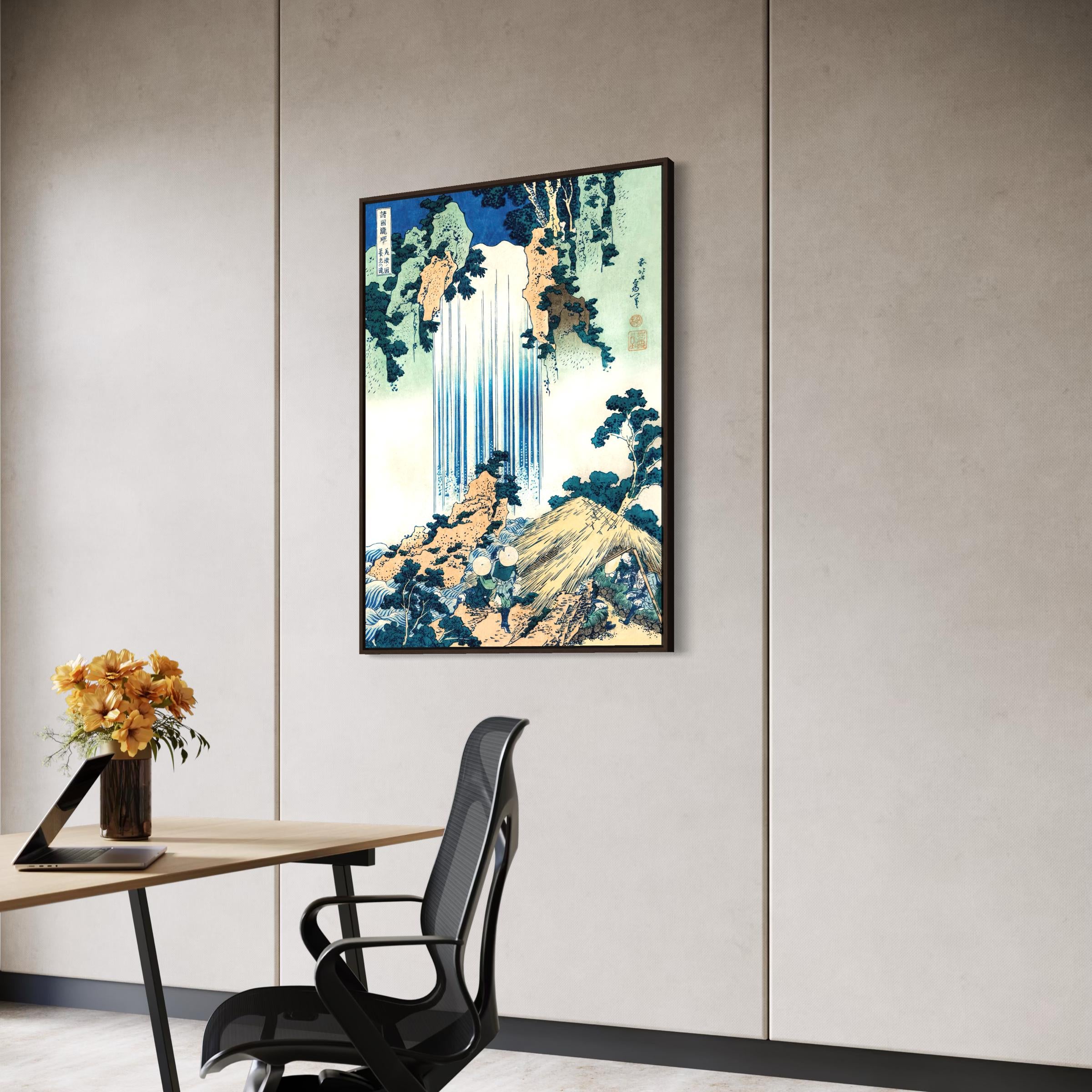 Waterfall Canvas Wall Art | Hokusai Japanese Vintage Ukiyo-e Poster Print Art