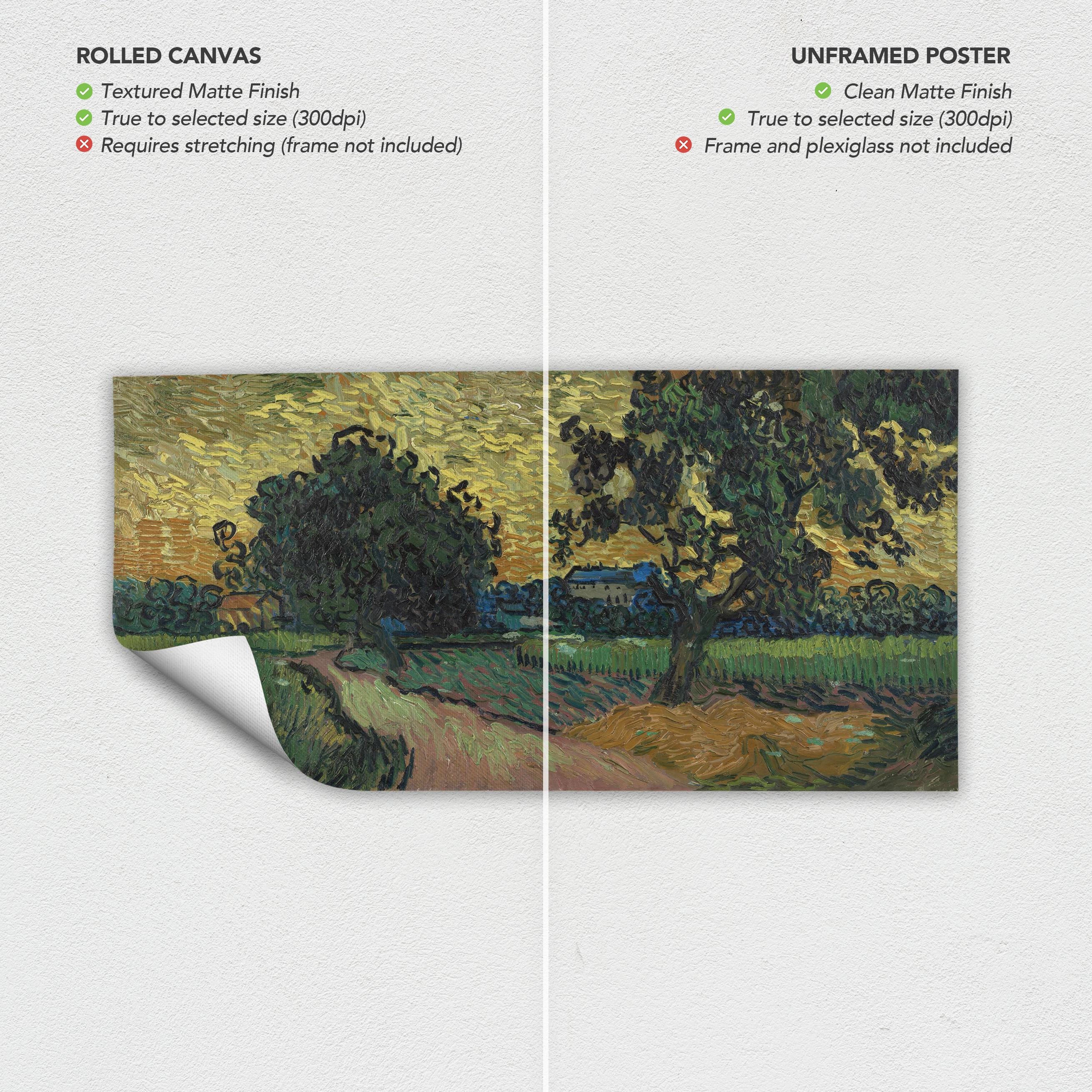 Van Gogh Landscape at Twilight | Moody Landscape Golden Hour Canvas Art | Poster Print