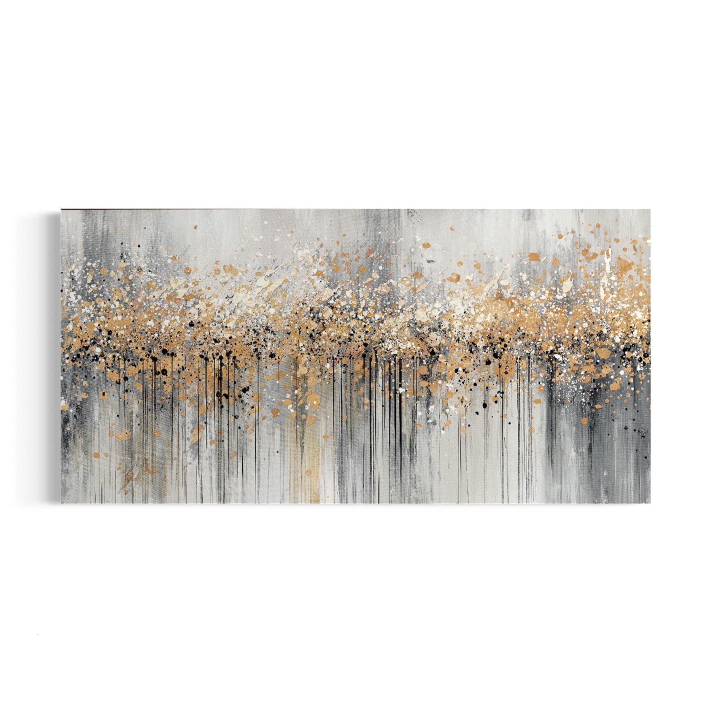 a painting with gold and silver paint on it