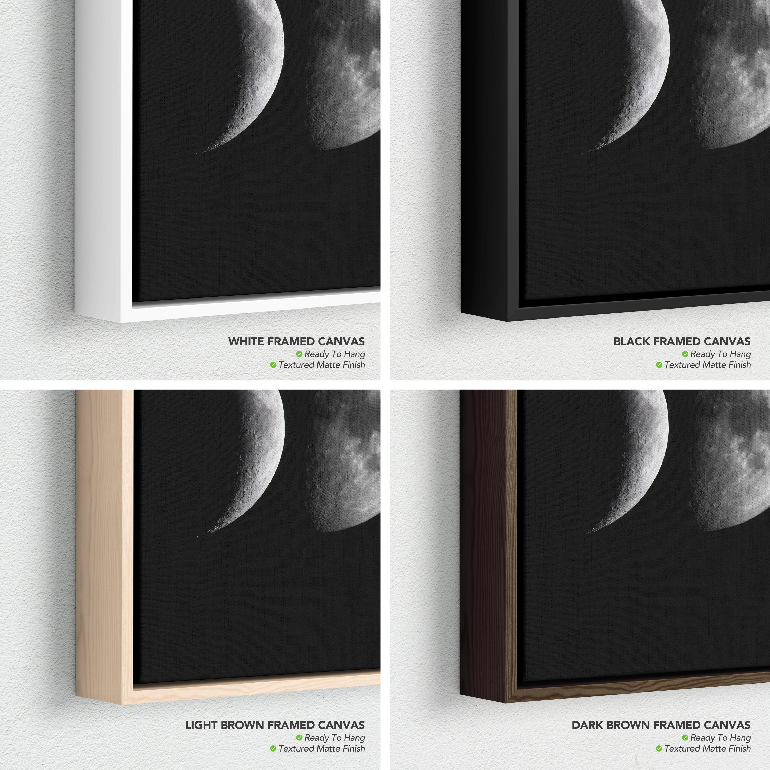 Lunar Phases Cycle | Black Minimalist Moon Astronomy Wall Art Canvas | Space Art Poster Print
