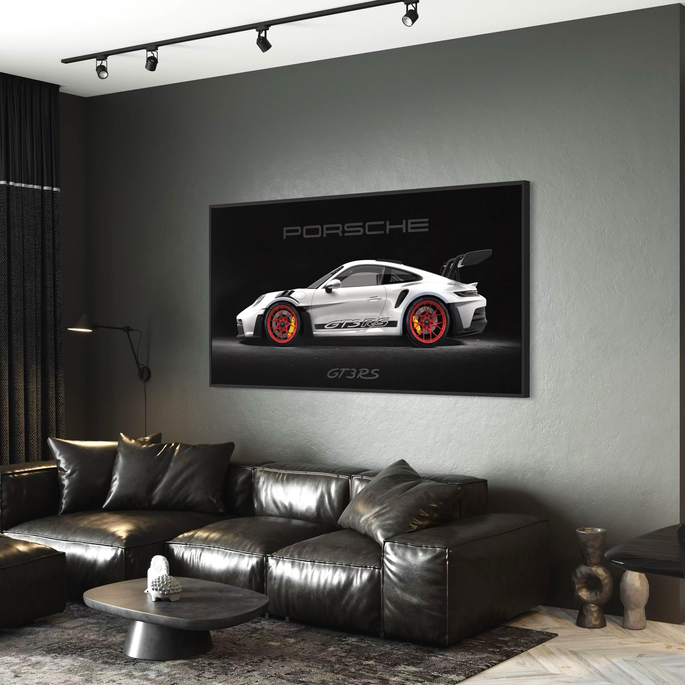 Porsche 911 GT3 RS Framed Canvas | Poster Wall Art Print | Sports Car Decor | Black & White Man Cave, Office Wall Art