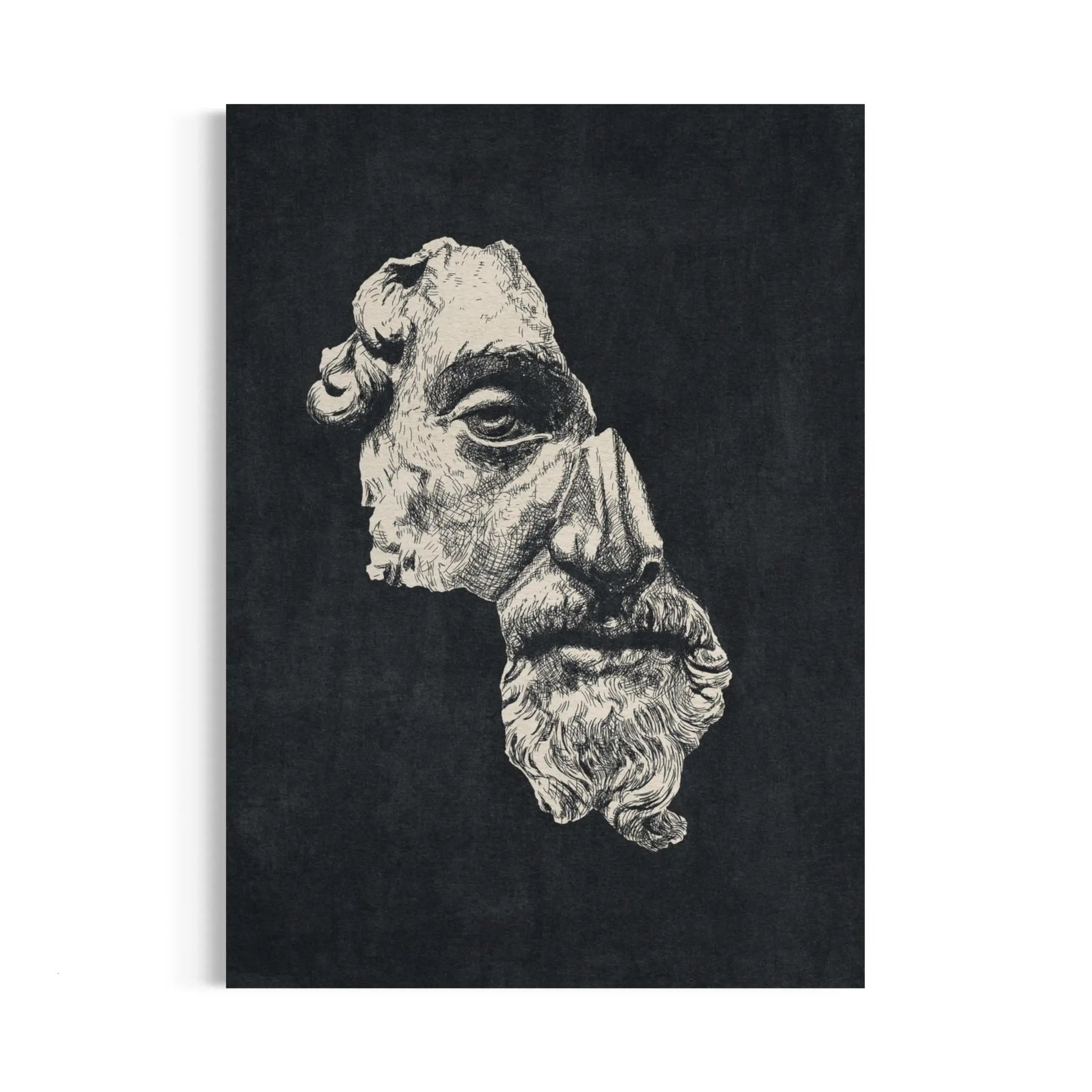 a black and white drawing of a man's face