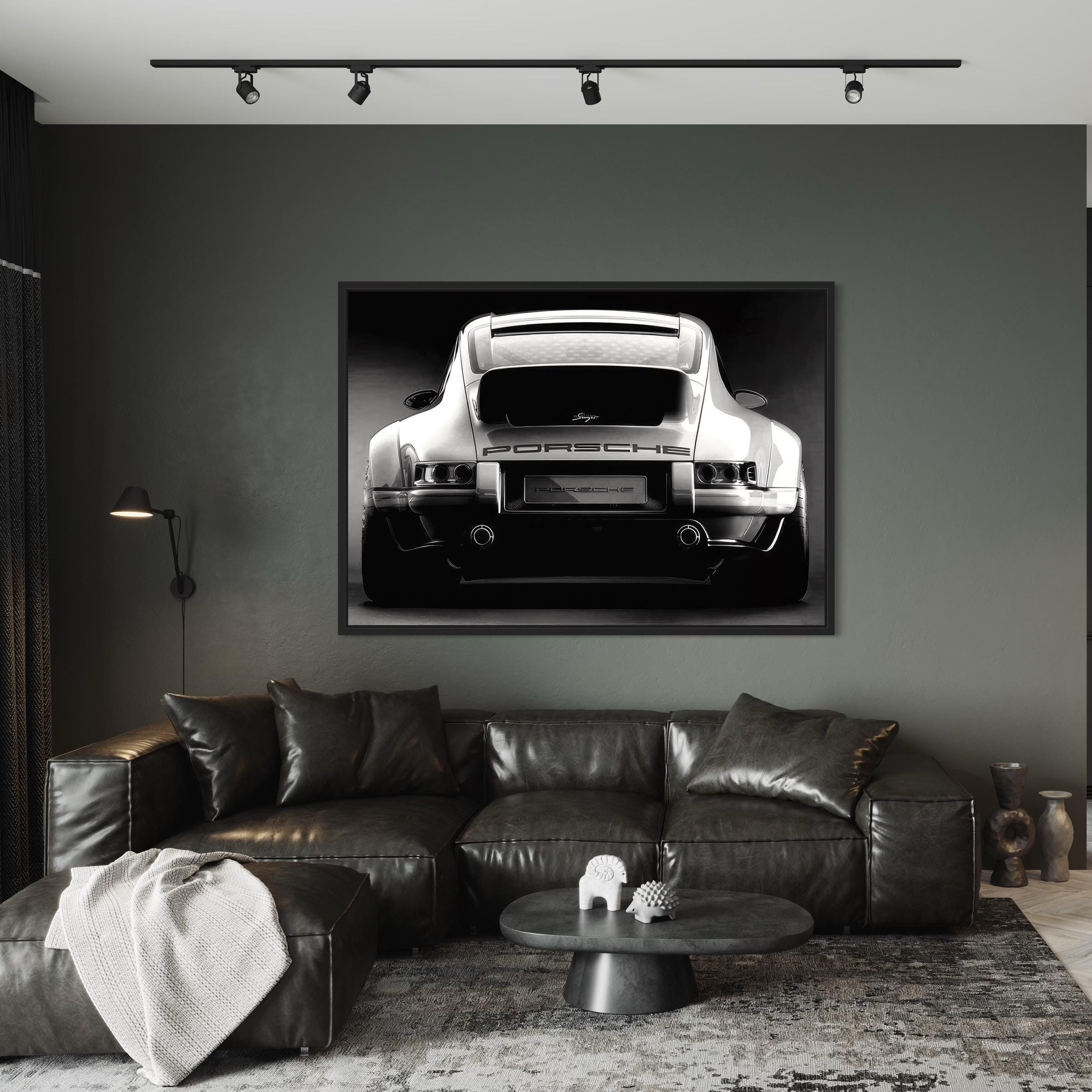 Porsche 911 Rear View Classic Black & White Canvas Art | Poster Print