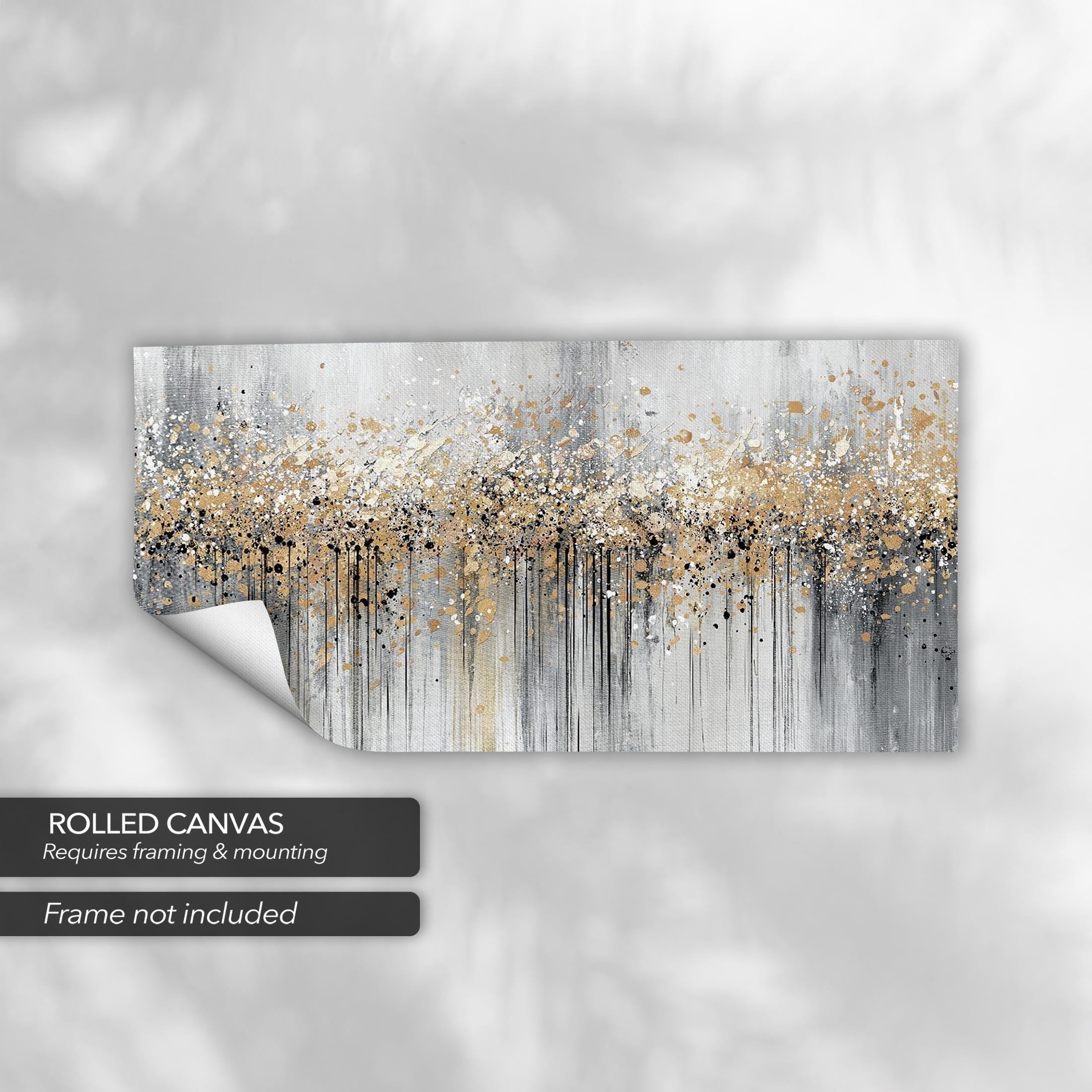 Gold Abstract Splatter | Modern Metallic Drip Canvas Art | Poster Print
