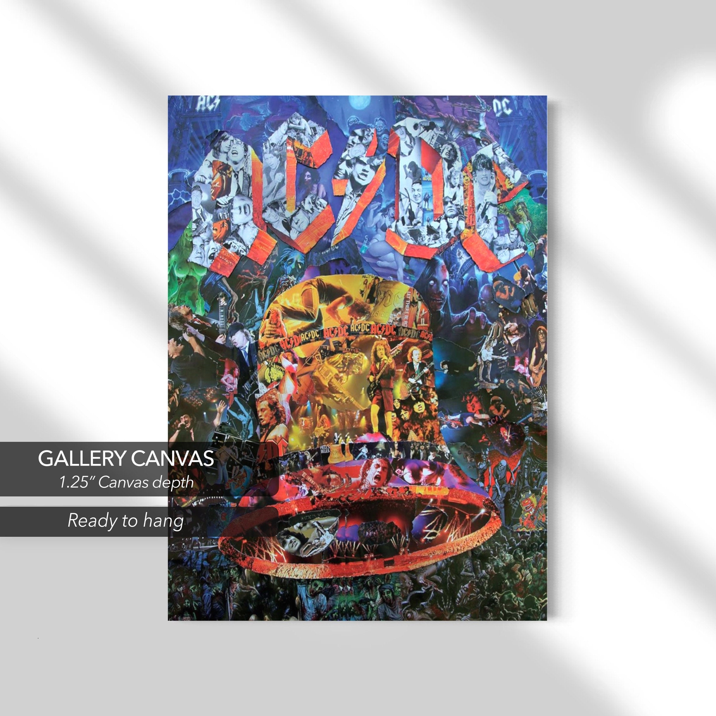 Hells Bells AC/DC Collage | Vintage Rock | Heavy Metal Canvas Art | Poster Print