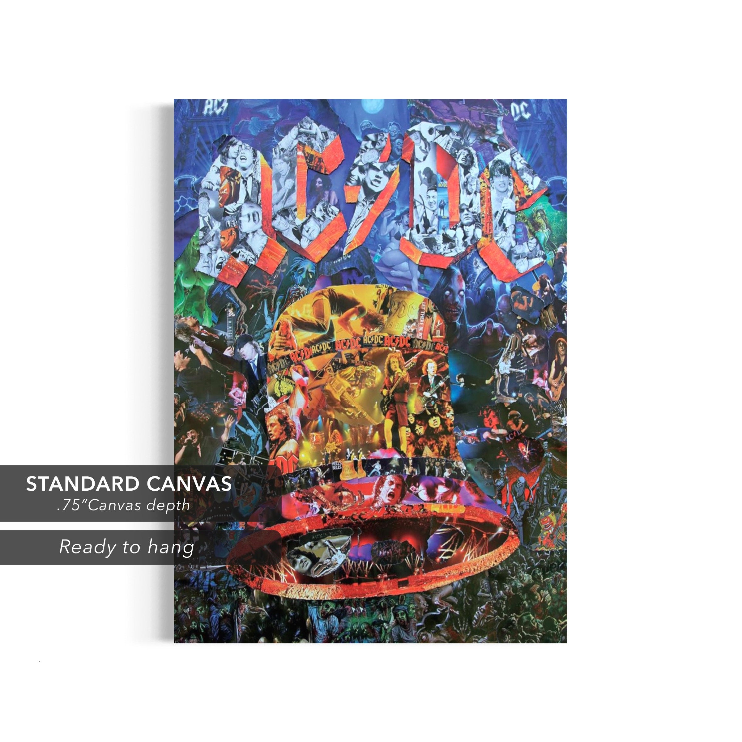 Hells Bells AC/DC Collage | Vintage Rock | Heavy Metal Canvas Art | Poster Print