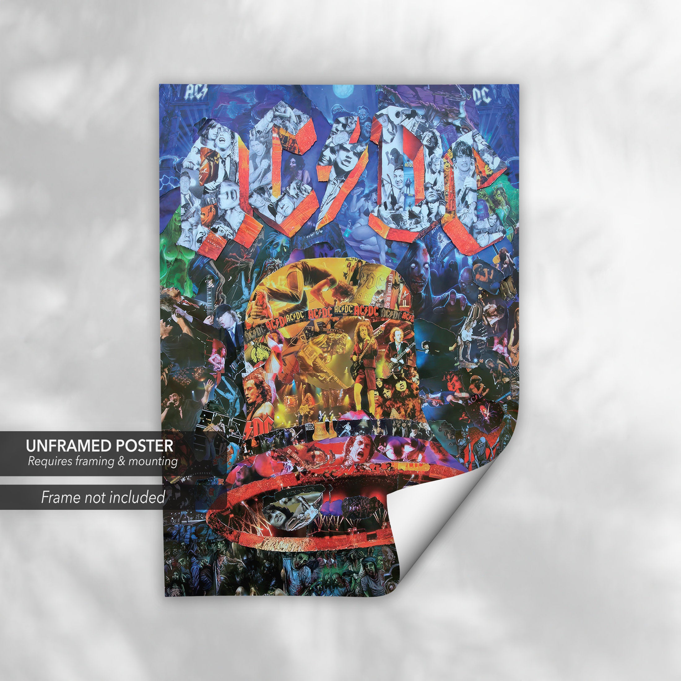 Hells Bells AC/DC Collage | Vintage Rock | Heavy Metal Canvas Art | Poster Print