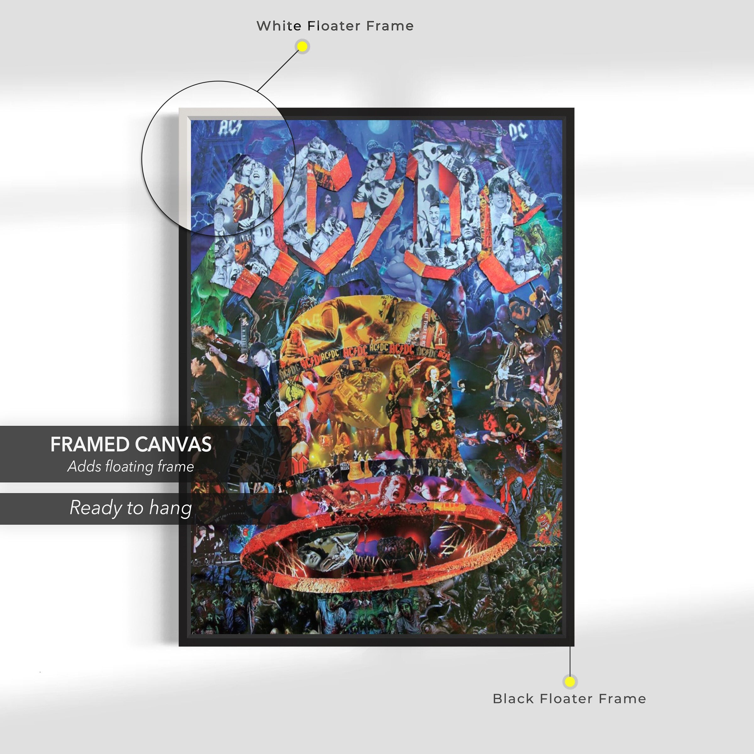 Hells Bells AC/DC Collage | Vintage Rock | Heavy Metal Canvas Art | Poster Print