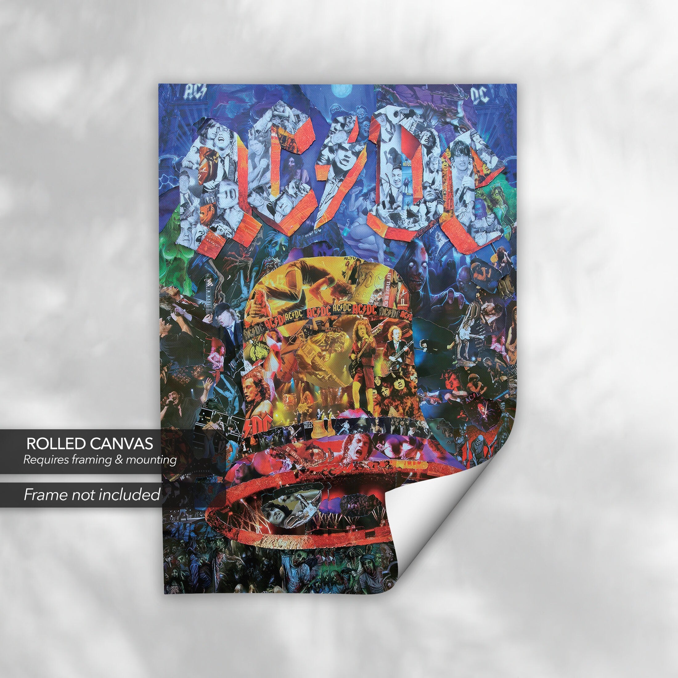 Hells Bells AC/DC Collage | Vintage Rock | Heavy Metal Canvas Art | Poster Print