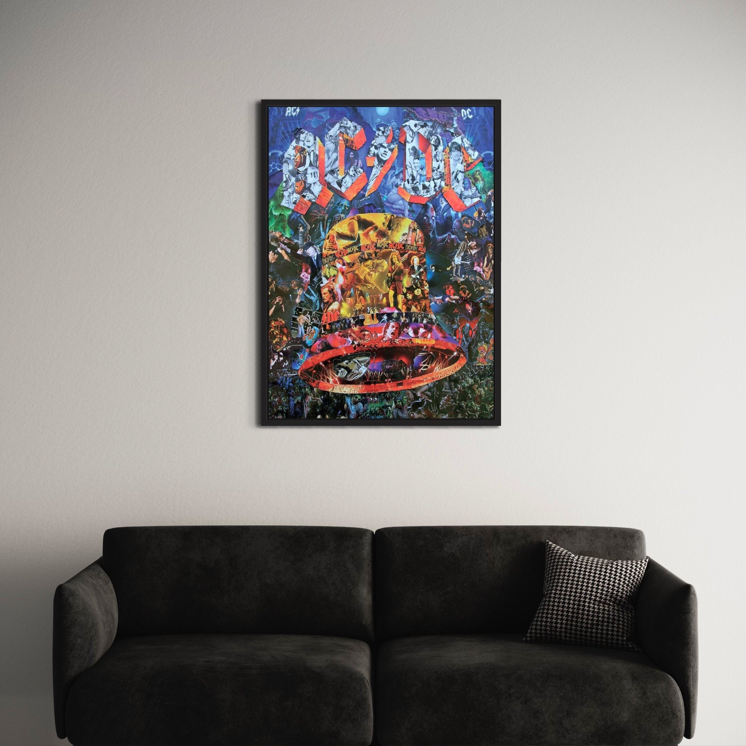 Hells Bells AC/DC Collage | Vintage Rock | Heavy Metal Canvas Art | Poster Print