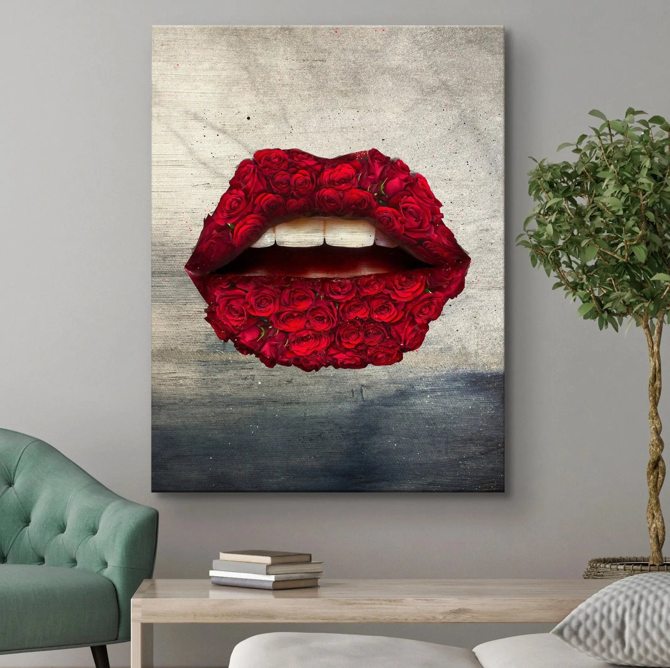 Red Rose Lips Canvas Wall Art | Poster Print - Canvastoria