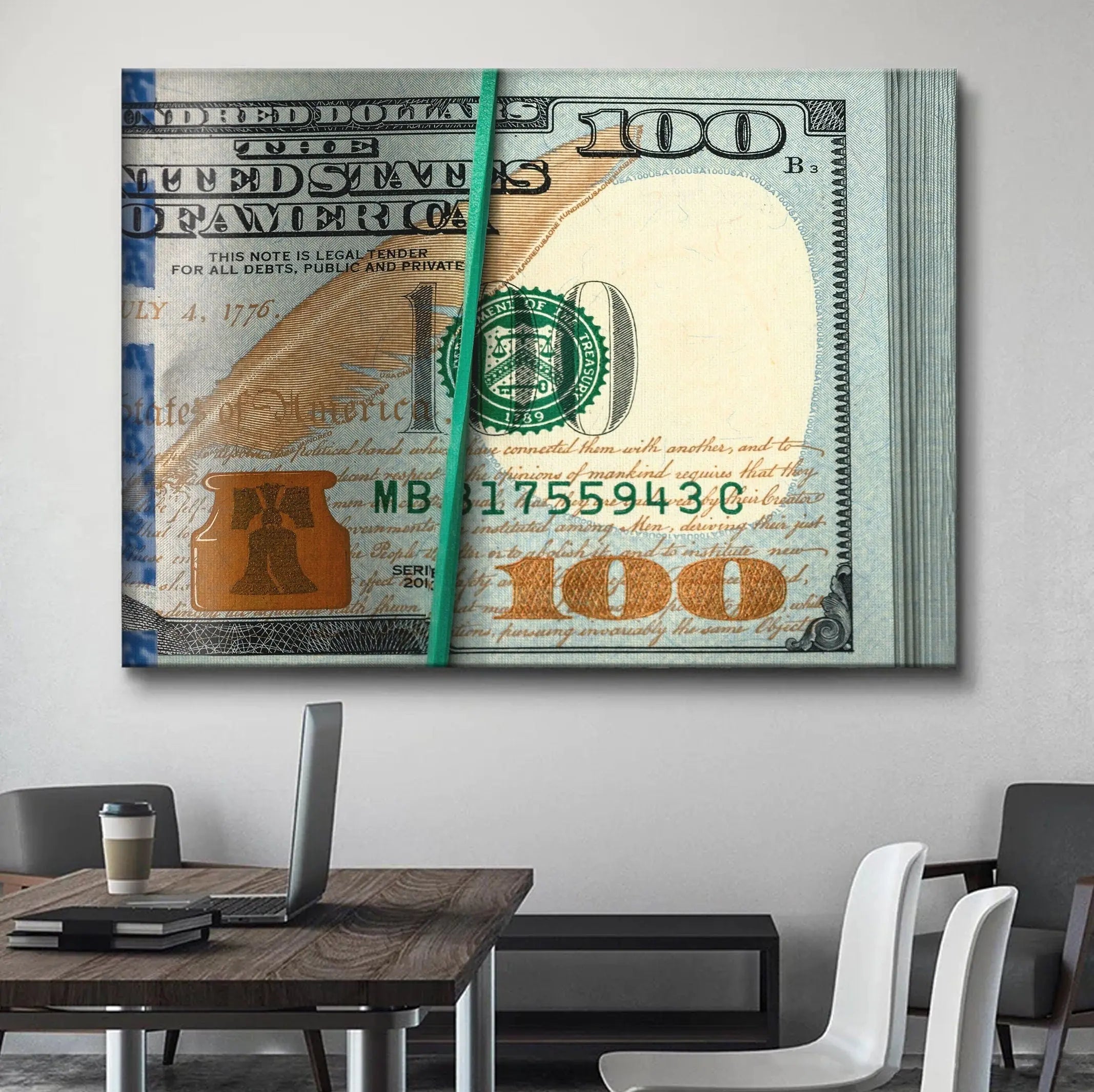 Rubberband 100 Dollar Bill Canvas Wall Art | Poster Print Canvastoria