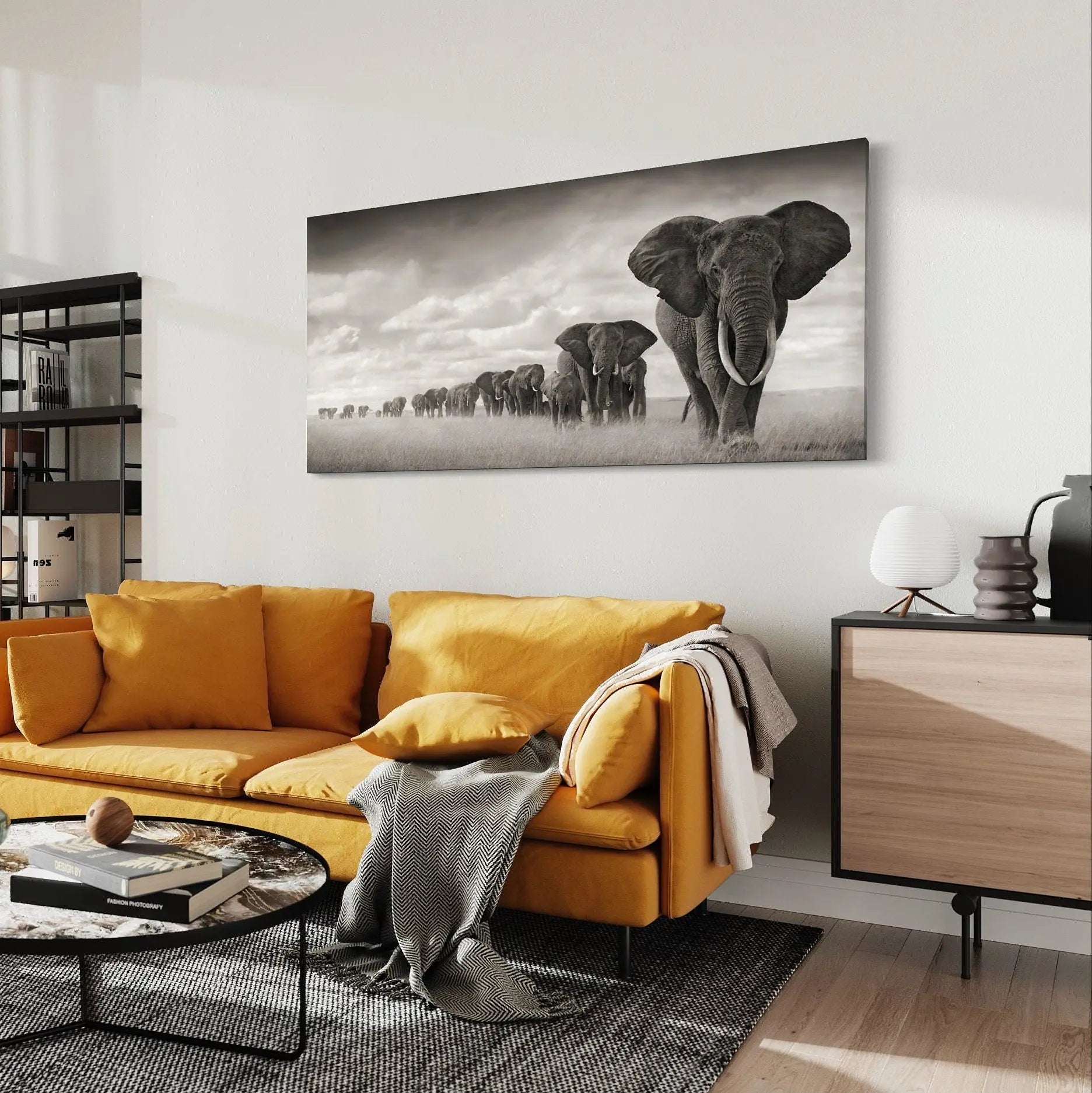 Elephants on The Way Canvas Wall Art | Poster Print - Canvastoria