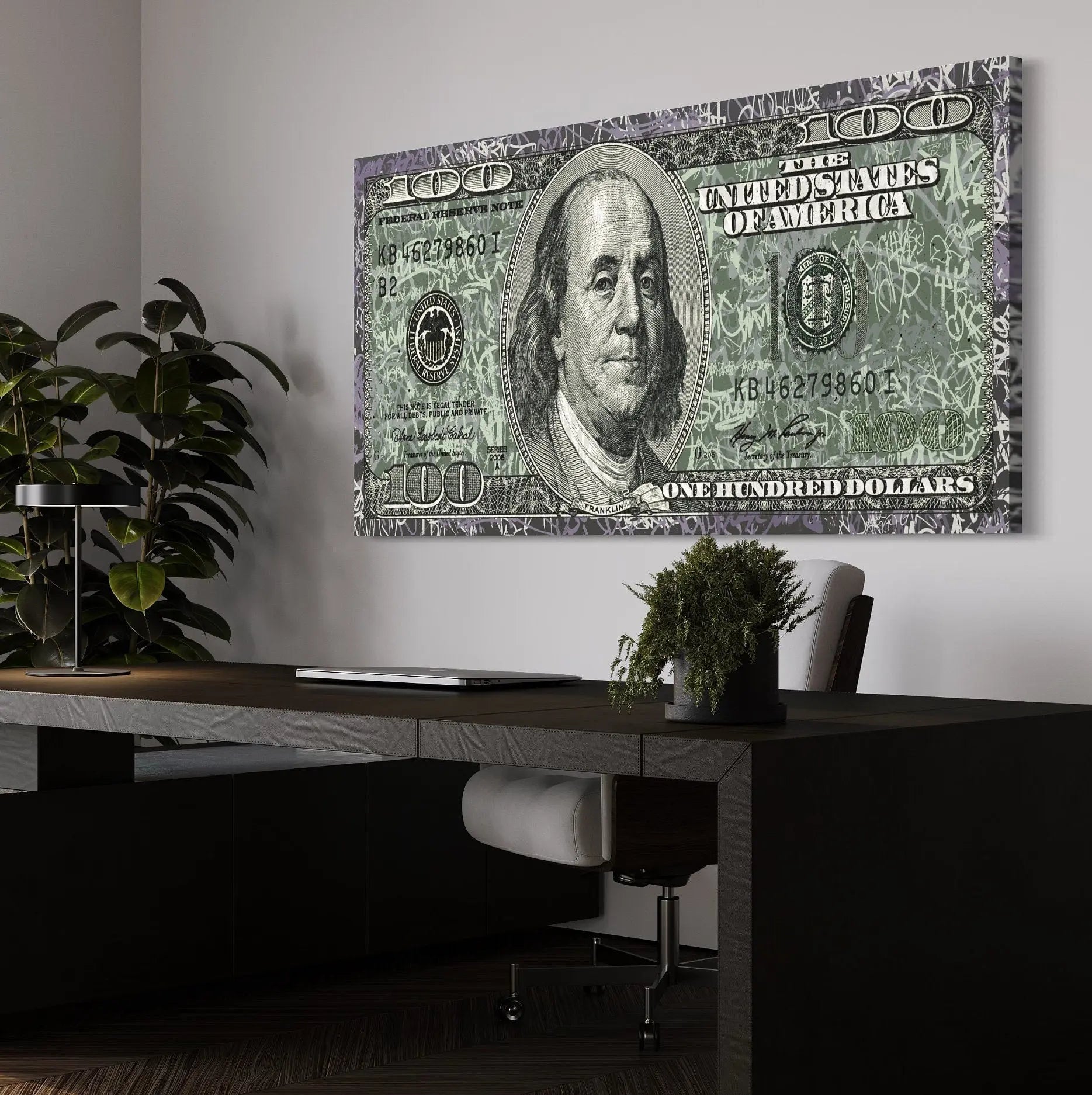 Graffiti UV 100 Dollar Bill Canvas Wall Art | Poster Print - Canvastoria