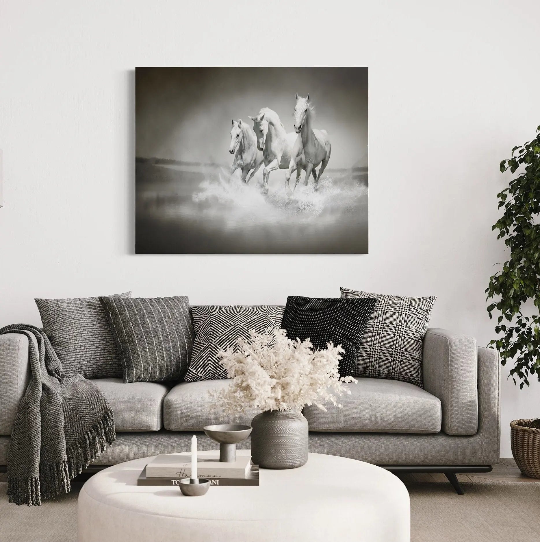 Wild White Horses Canvas Wall Art | Poster Print - Canvastoria