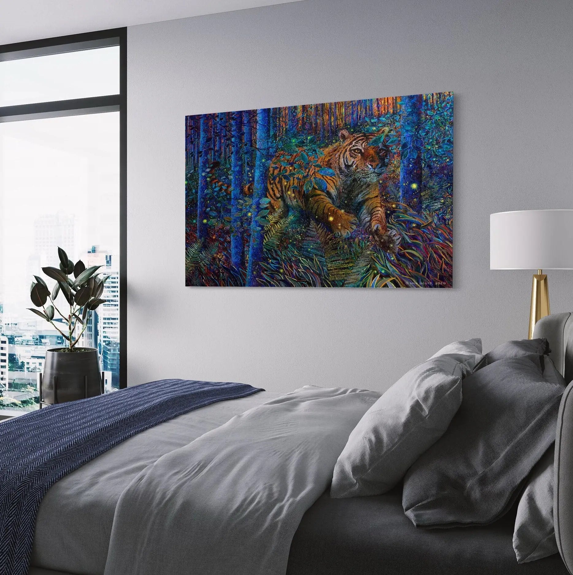 Forest Tiger Fire Canvas Wall Art | Poster Print - Canvastoria