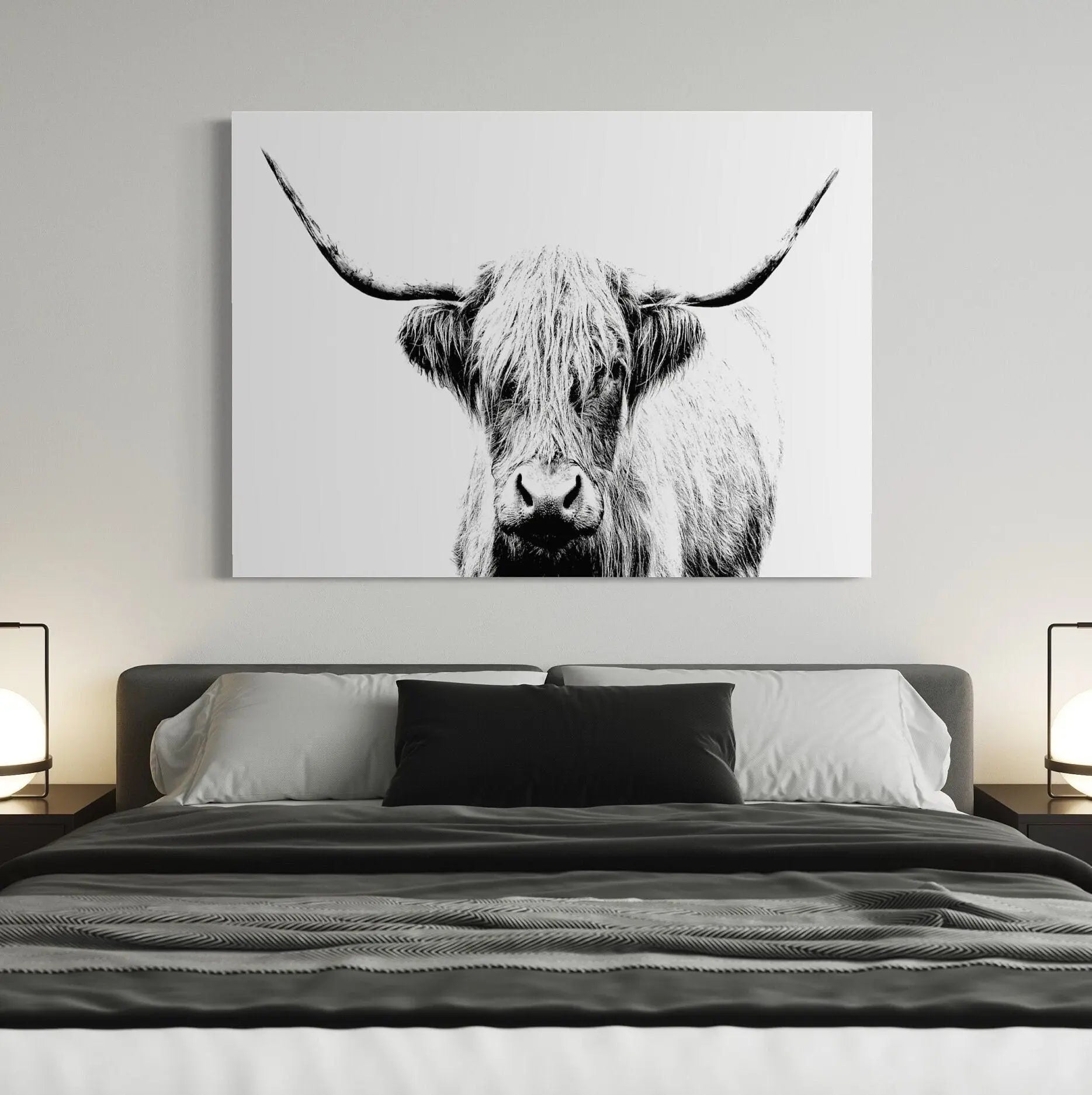 Cow Horn Black & White Art Photo Canvas Wall Art | Poster Print Canvastoria