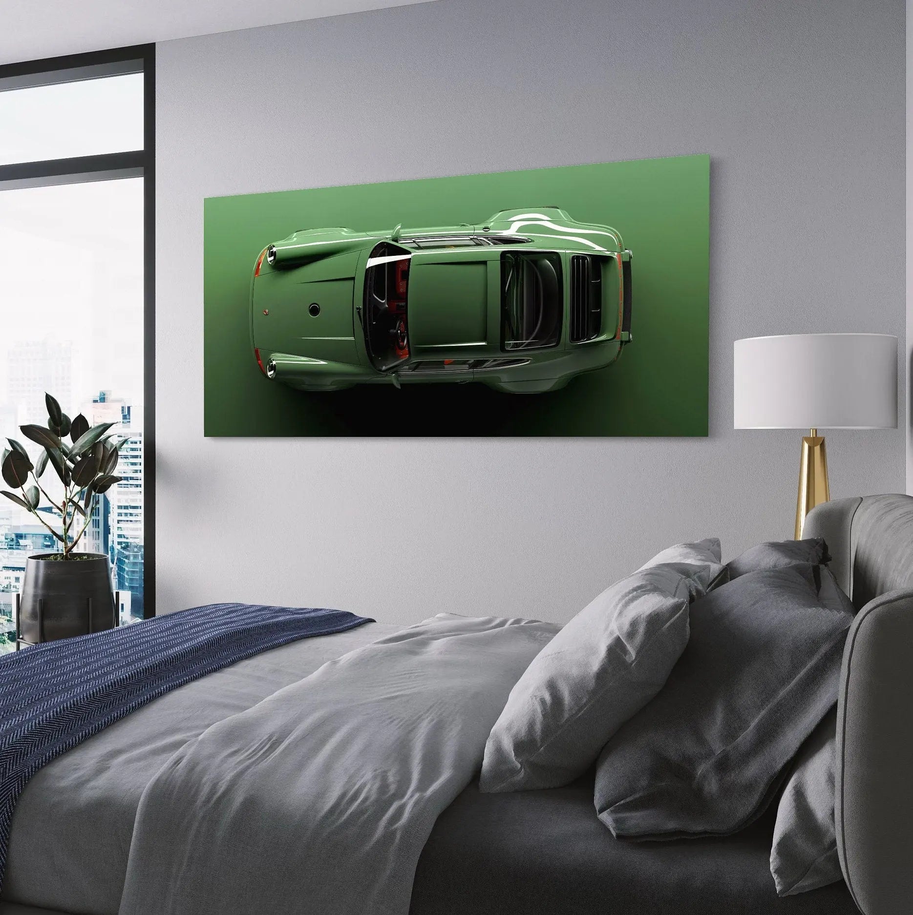 Green Porsche Top View Canvas Wall Art | Poster Print - Canvastoria