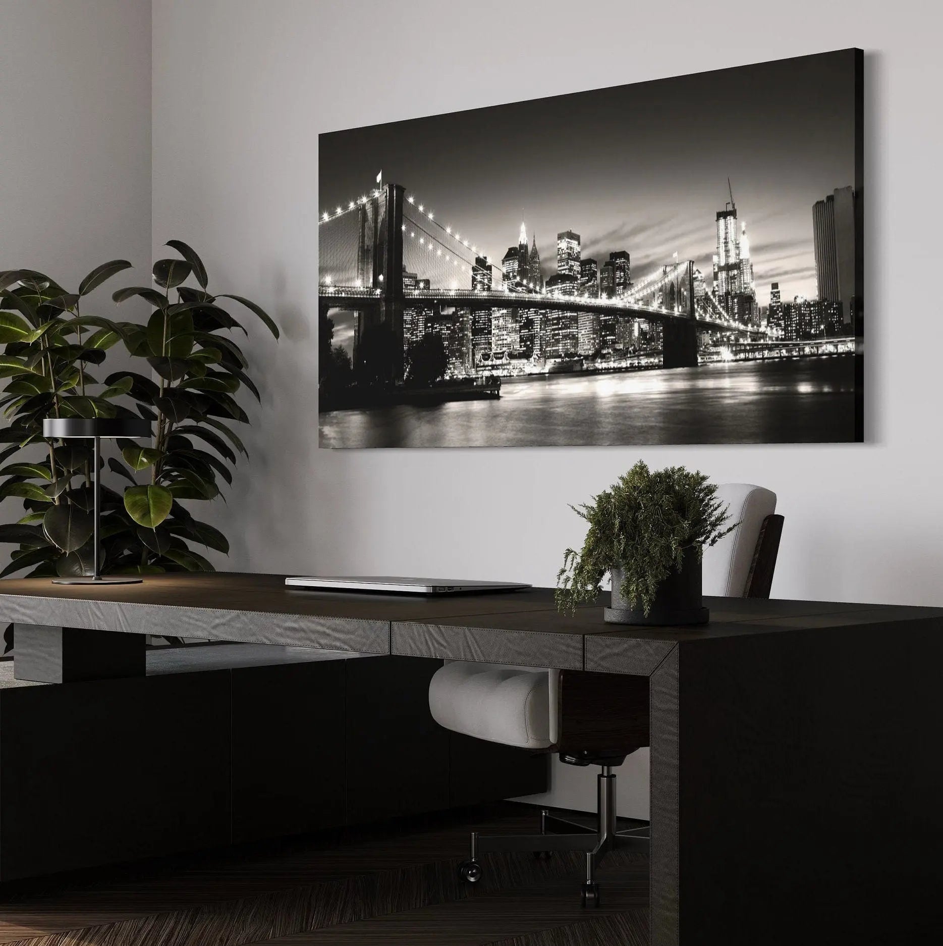 Brooklyn Bridge Panorama B&W Canvas Wall Art | Poster Print Canvastoria