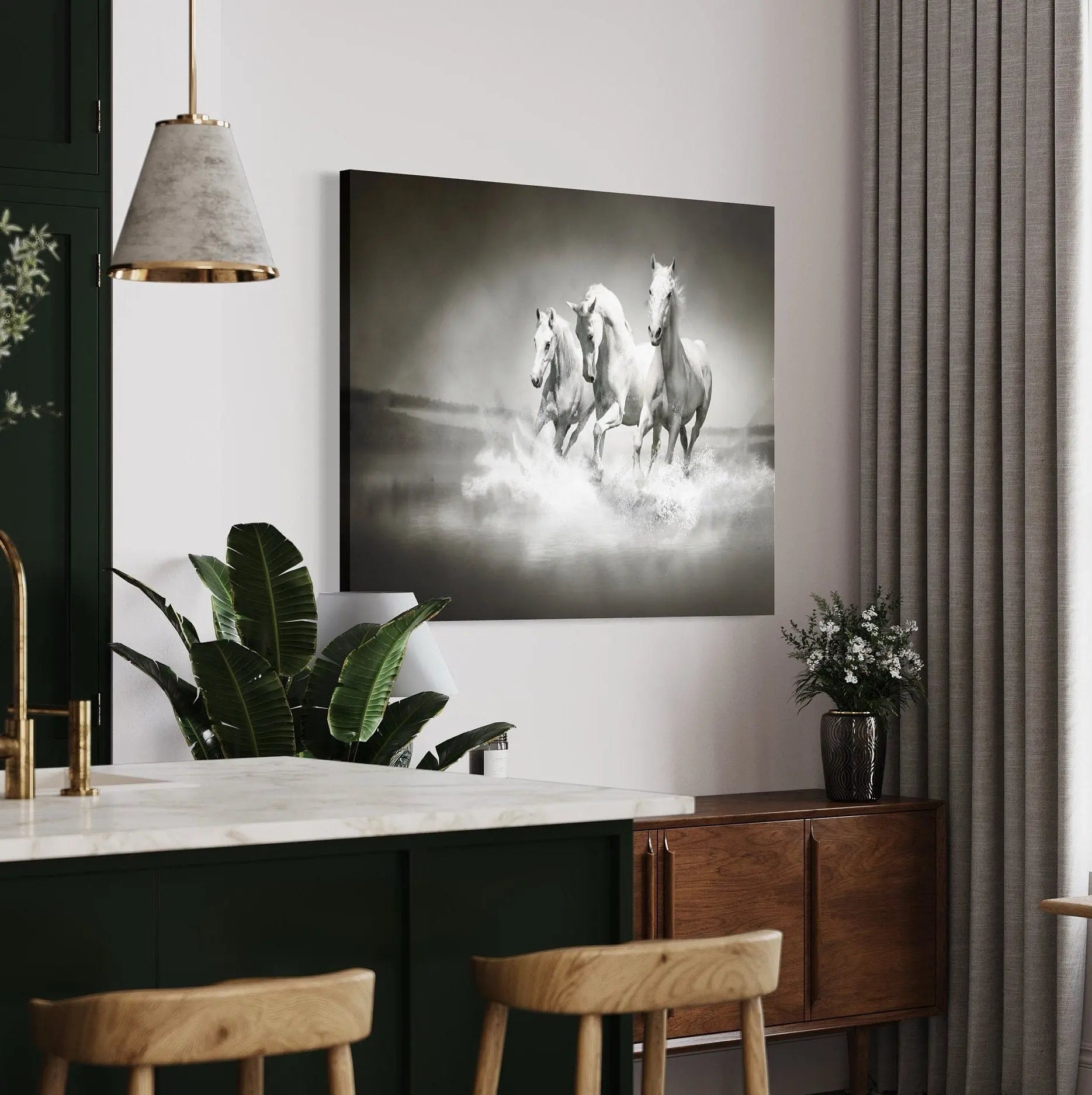 Wild White Horses Canvas Wall Art | Poster Print - Canvastoria