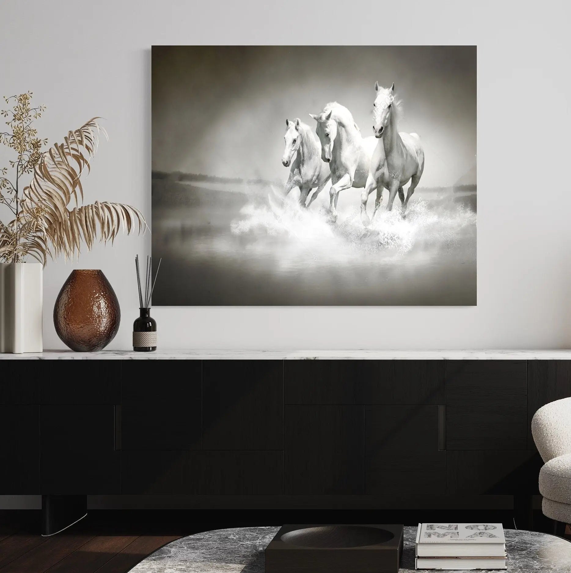 Wild White Horses Canvas Wall Art | Poster Print - Canvastoria