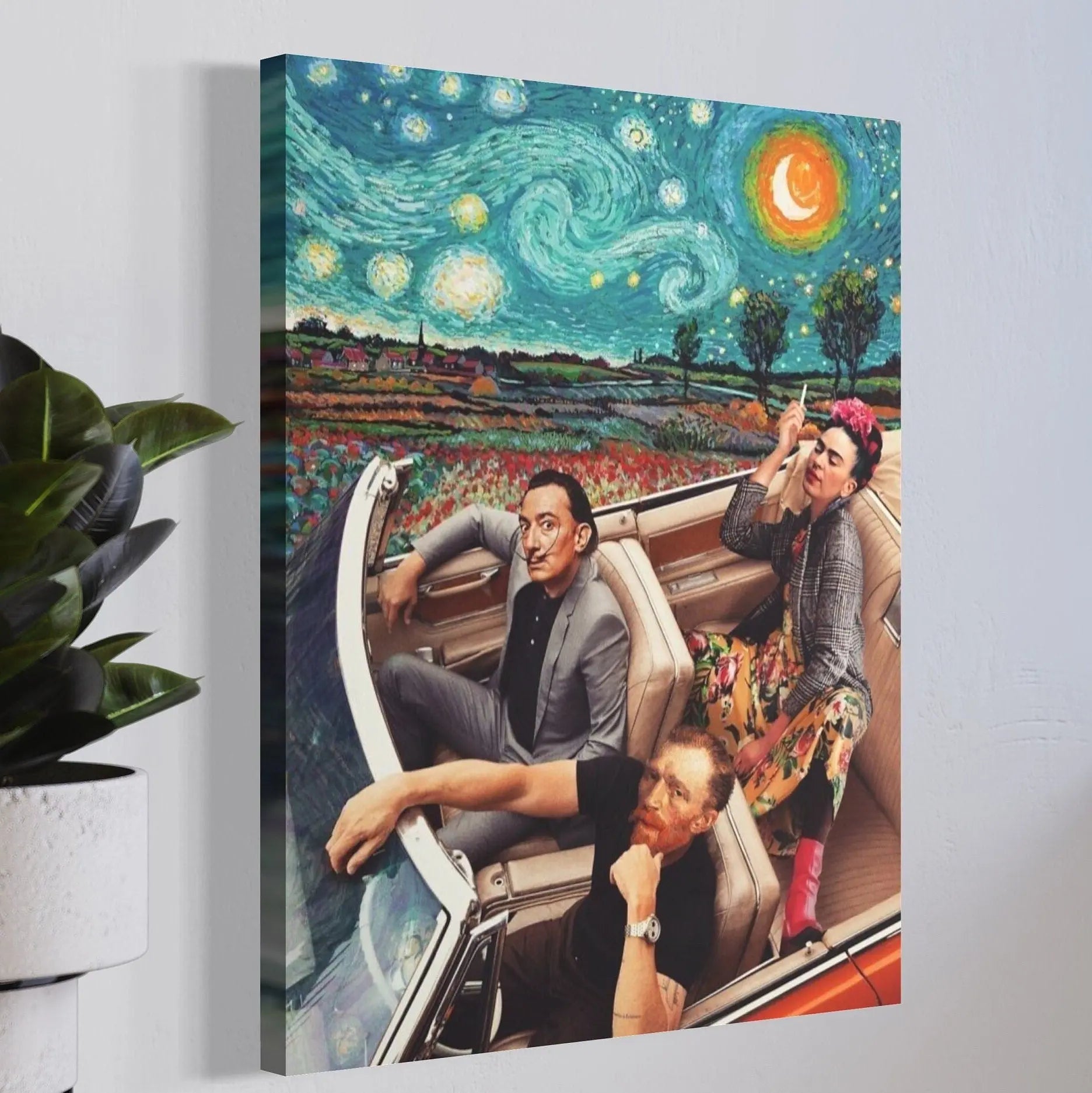 Starry Night Car - Van Gogh, Frida Kalho, Salvador Dali Canvas Wall Art | Poster Print - Canvastoria