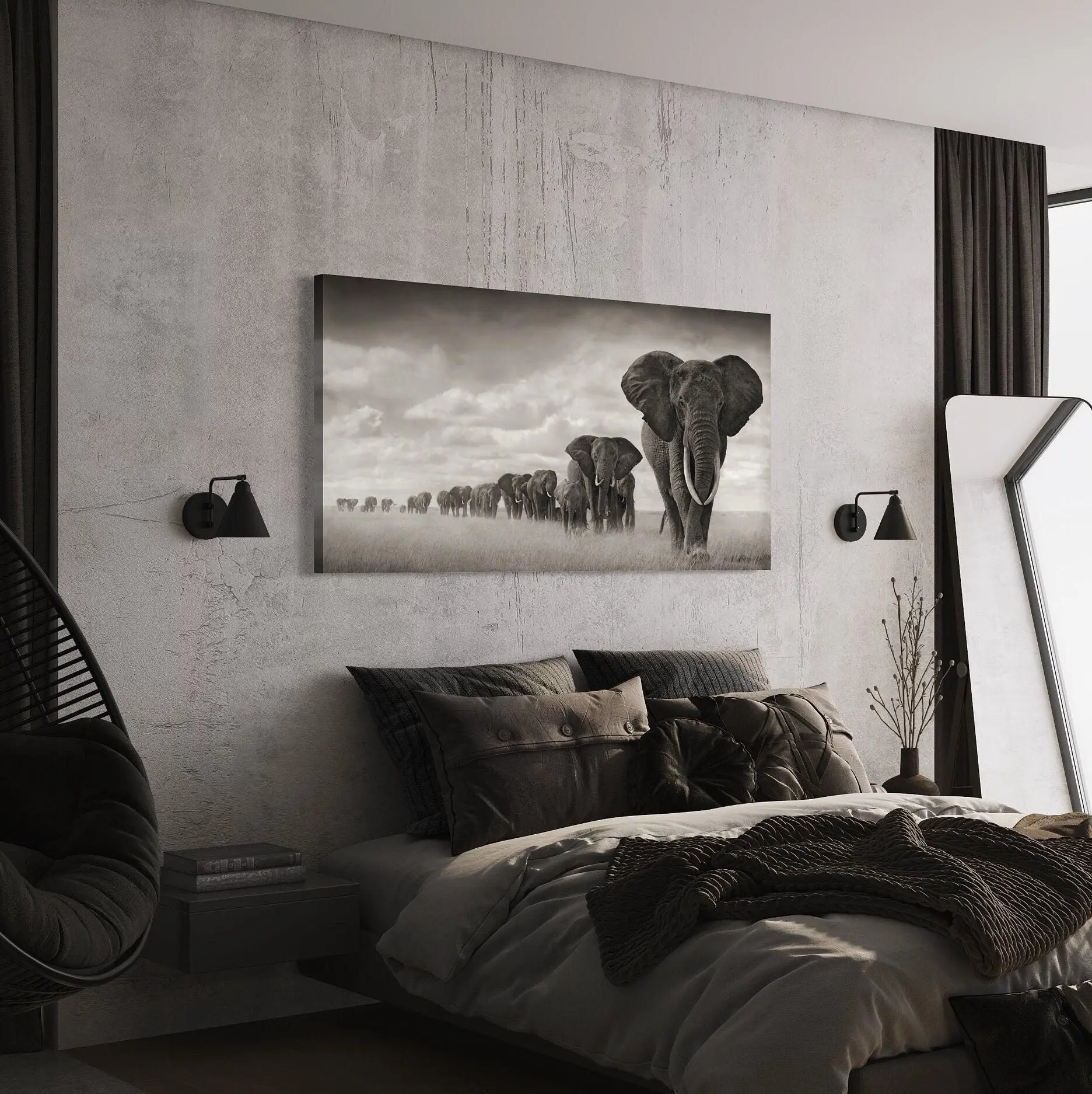 Elephants on The Way Canvas Wall Art | Poster Print - Canvastoria