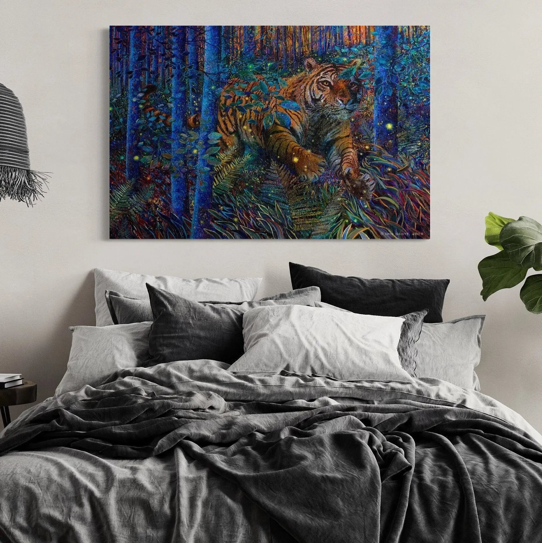 Forest Tiger Fire Canvas Wall Art | Poster Print - Canvastoria
