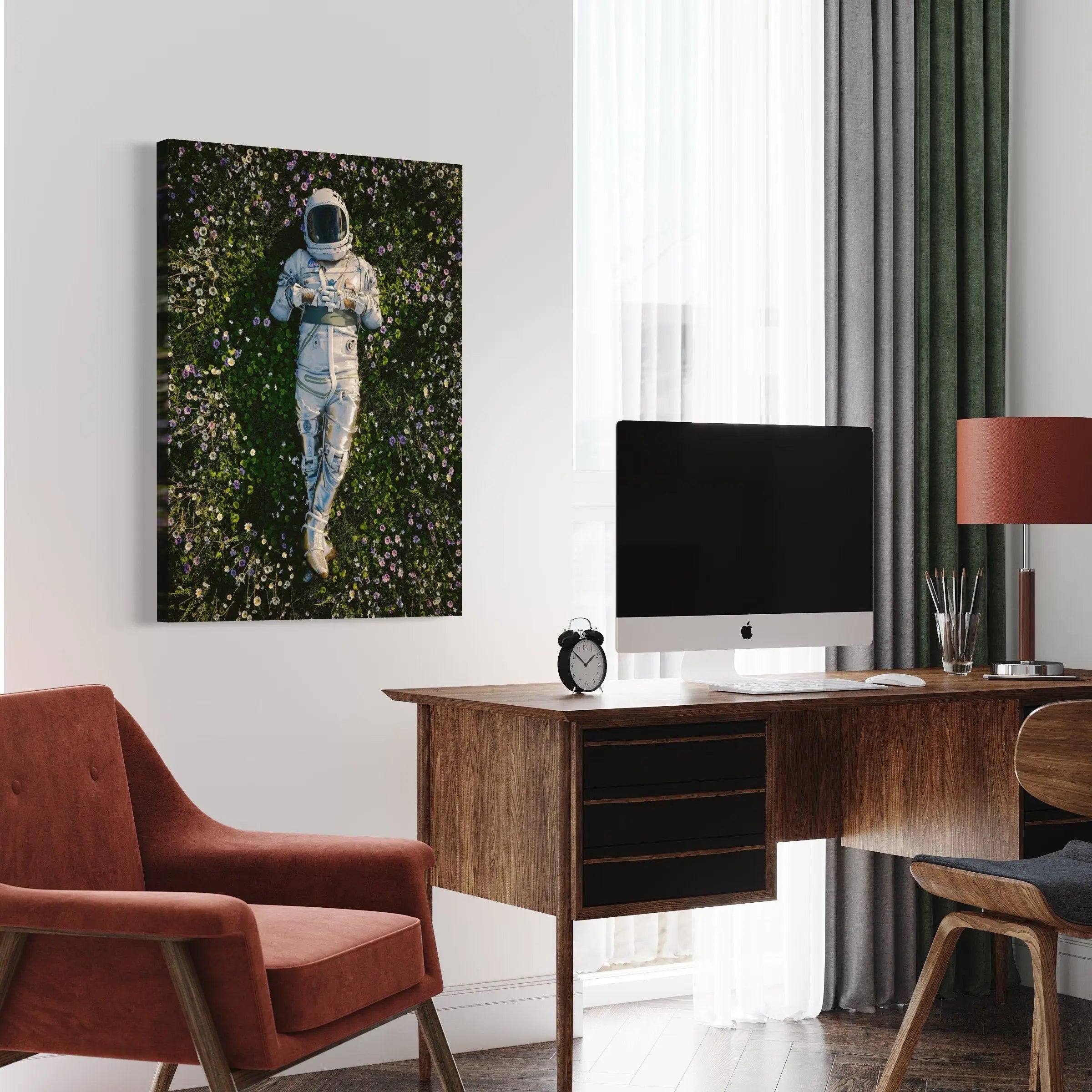 Astro Dreamin Among Flowers Canvas Wall Art | Poster Print Canvastoria