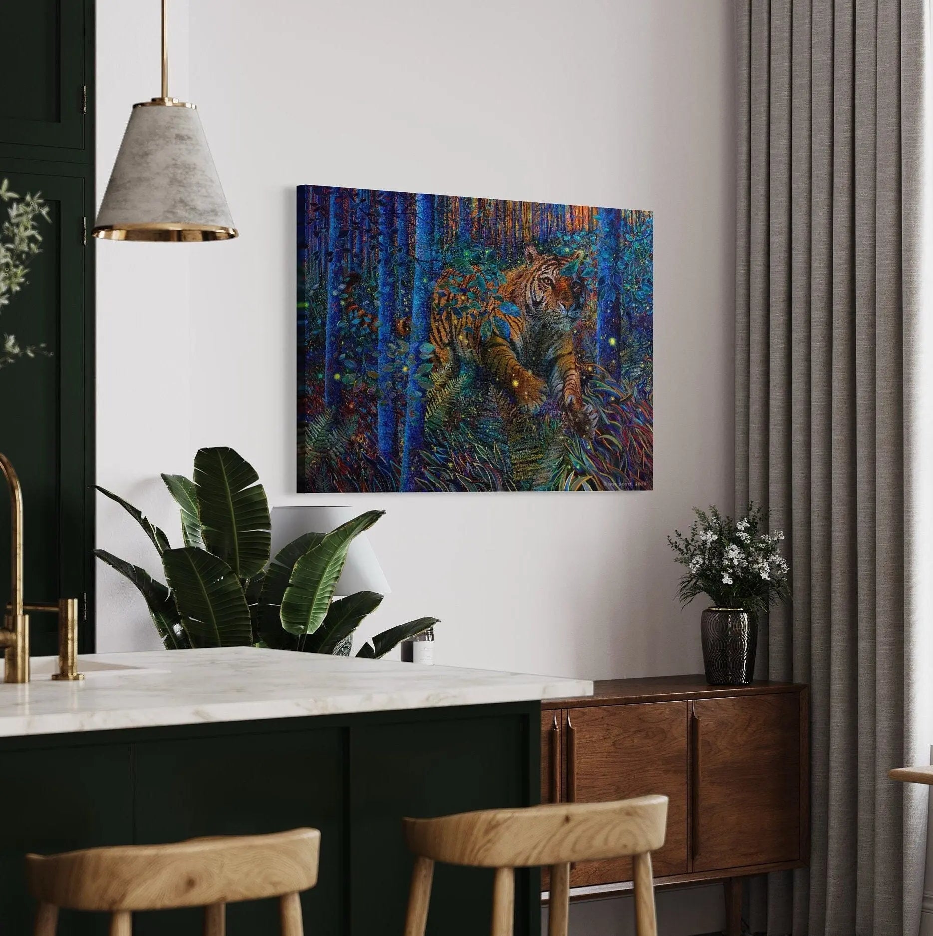 Forest Tiger Fire Canvas Wall Art | Poster Print - Canvastoria