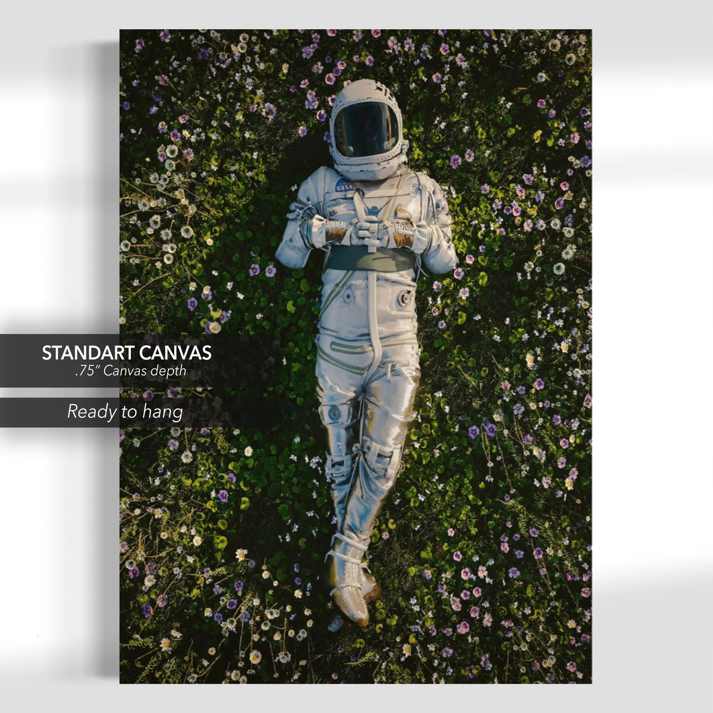 Astro Dreamin Among Flowers Canvas Wall Art | Poster Print Canvastoria