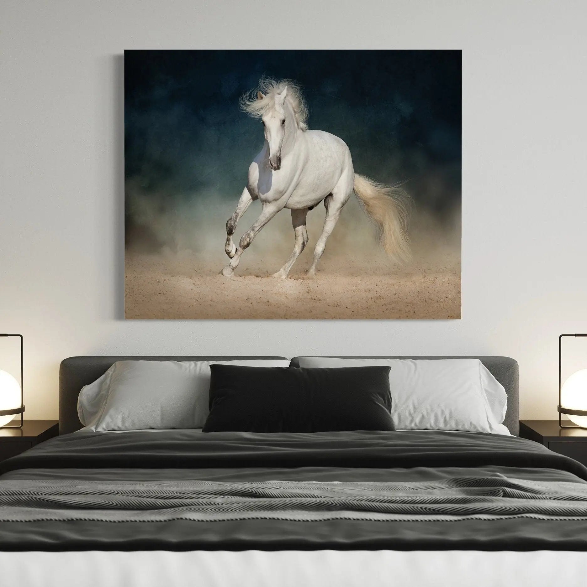 Wild White Horse Canvas Wall Art | Poster Print Canvastoria