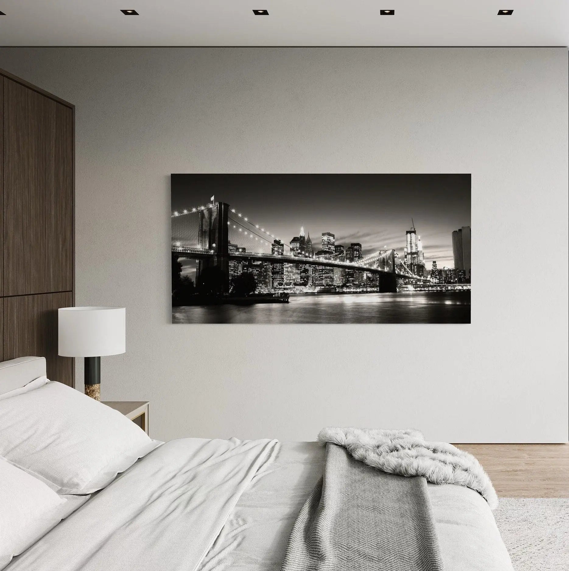 Brooklyn Bridge Panorama B&W Canvas Wall Art | Poster Print Canvastoria