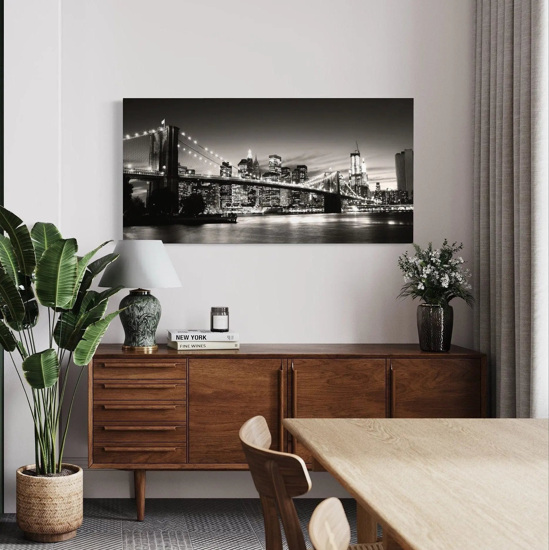 Brooklyn Bridge Panorama B&W Canvas Wall Art | Poster Print Canvastoria