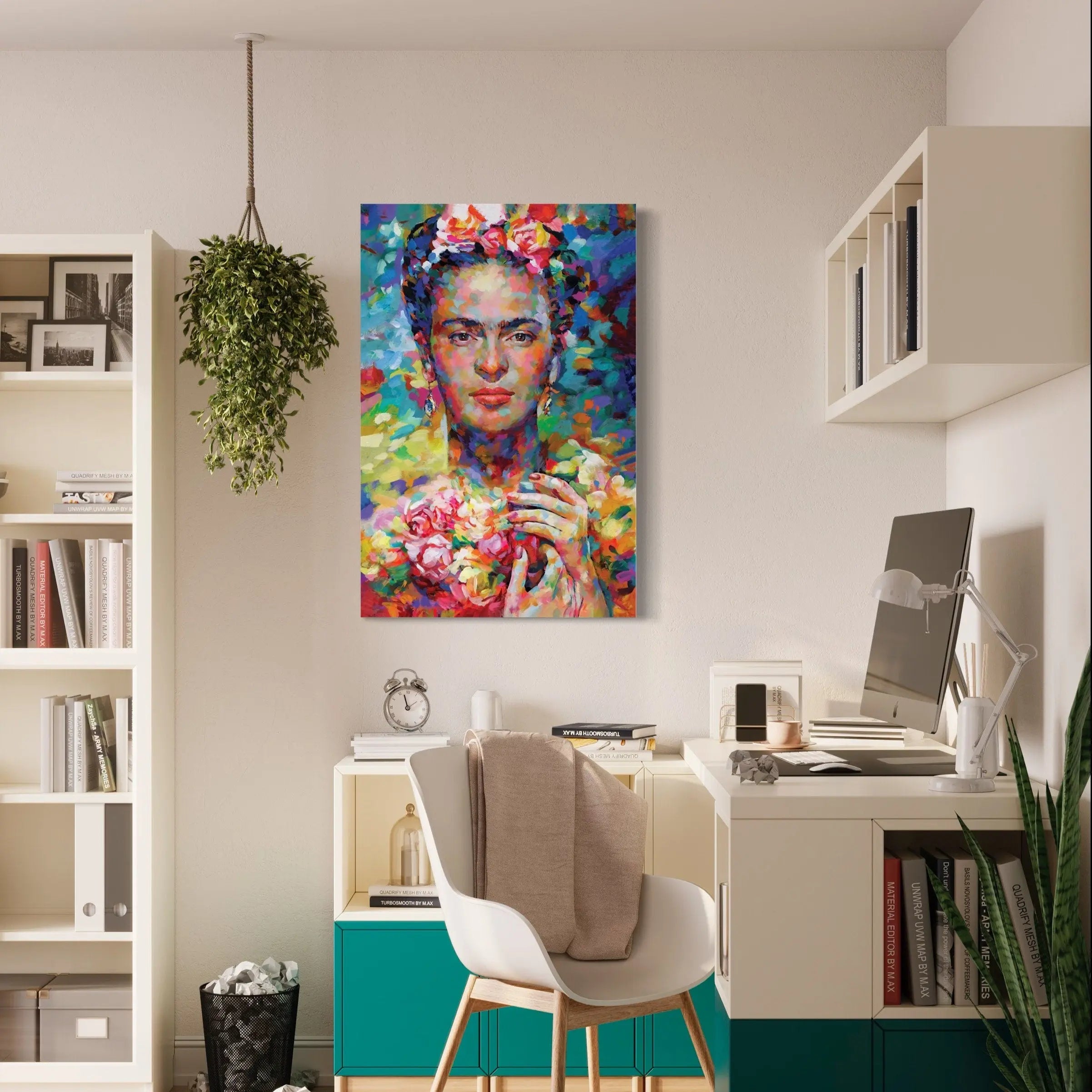 Frida Kahlo & Bunch of Head Flowers Canvas Wall Art | Poster Print Canvastoria