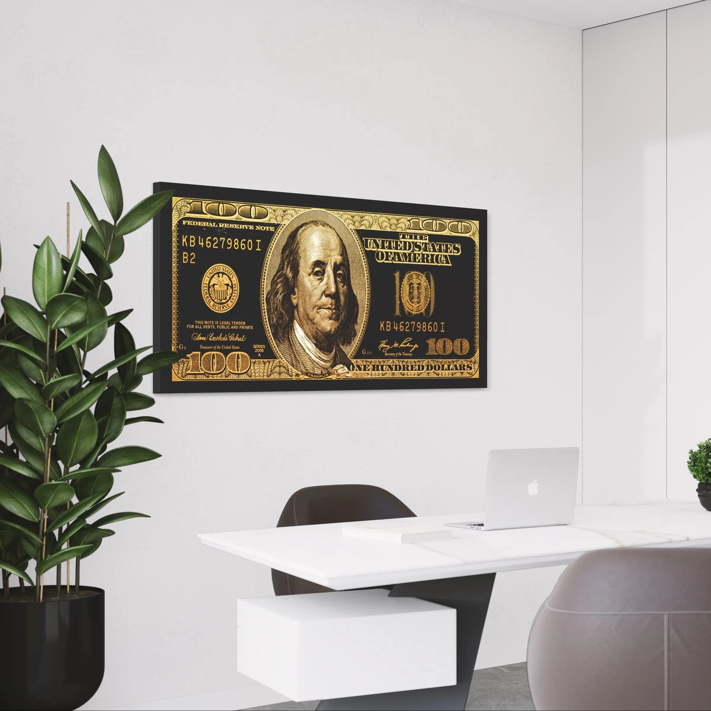 100 Dollar Bill 'Benjamin Gold Standard' Canvas Wall Art | Poster Print Canvastoria