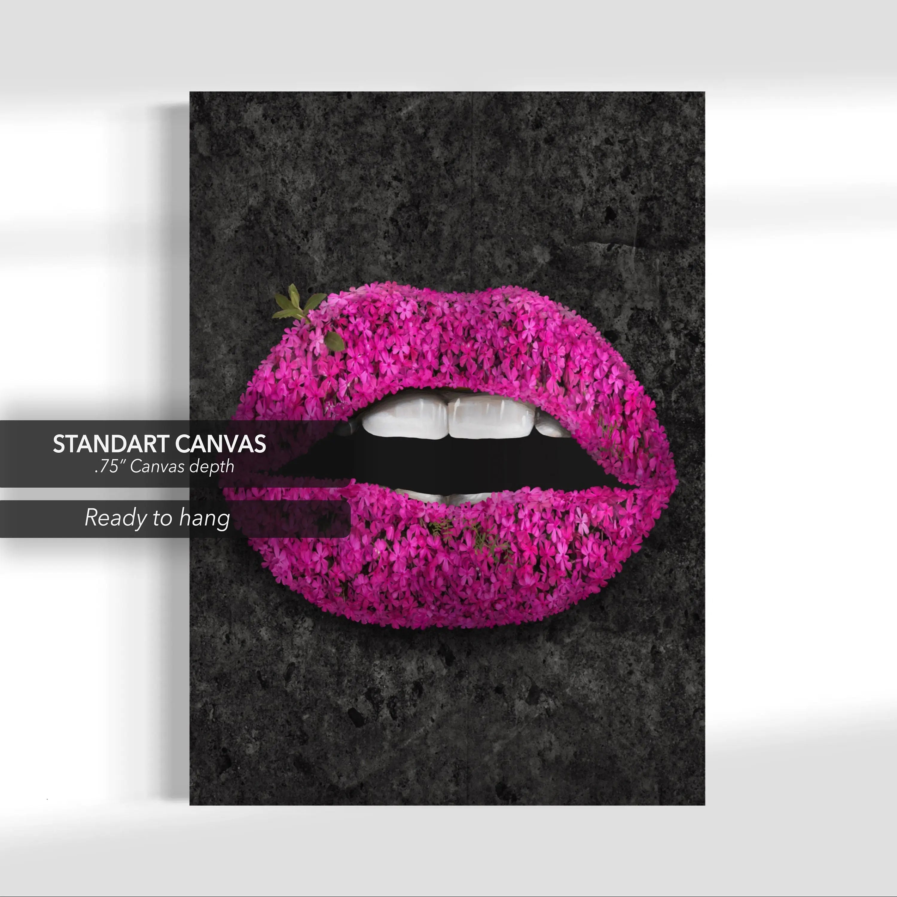 Black Stone Flowers Lips Canvas Wall Art | Poster Print Canvastoria