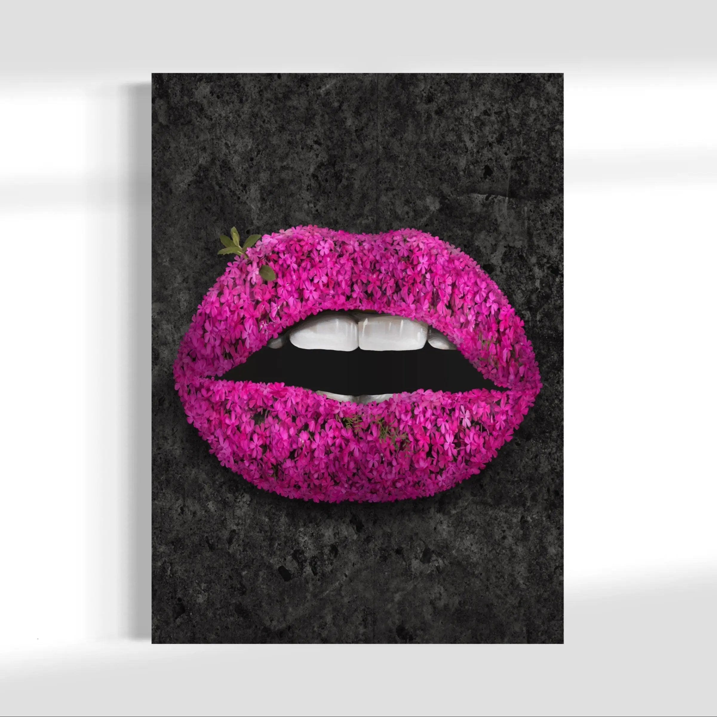 Black Stone Flowers Lips Canvas Wall Art | Poster Print Canvastoria