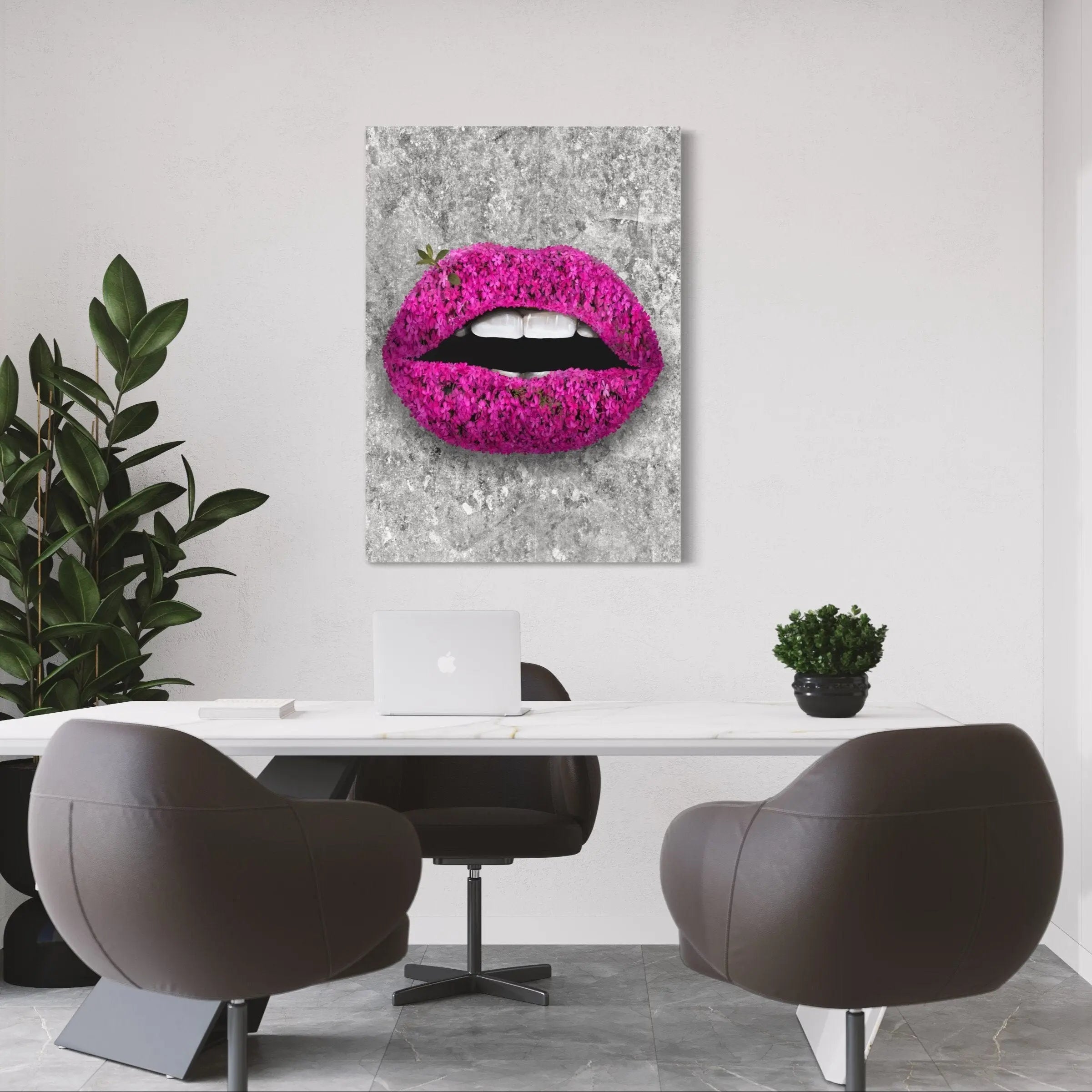 Rosy Stone Flower Lips Canvas Wall Art | Poster Print Canvastoria