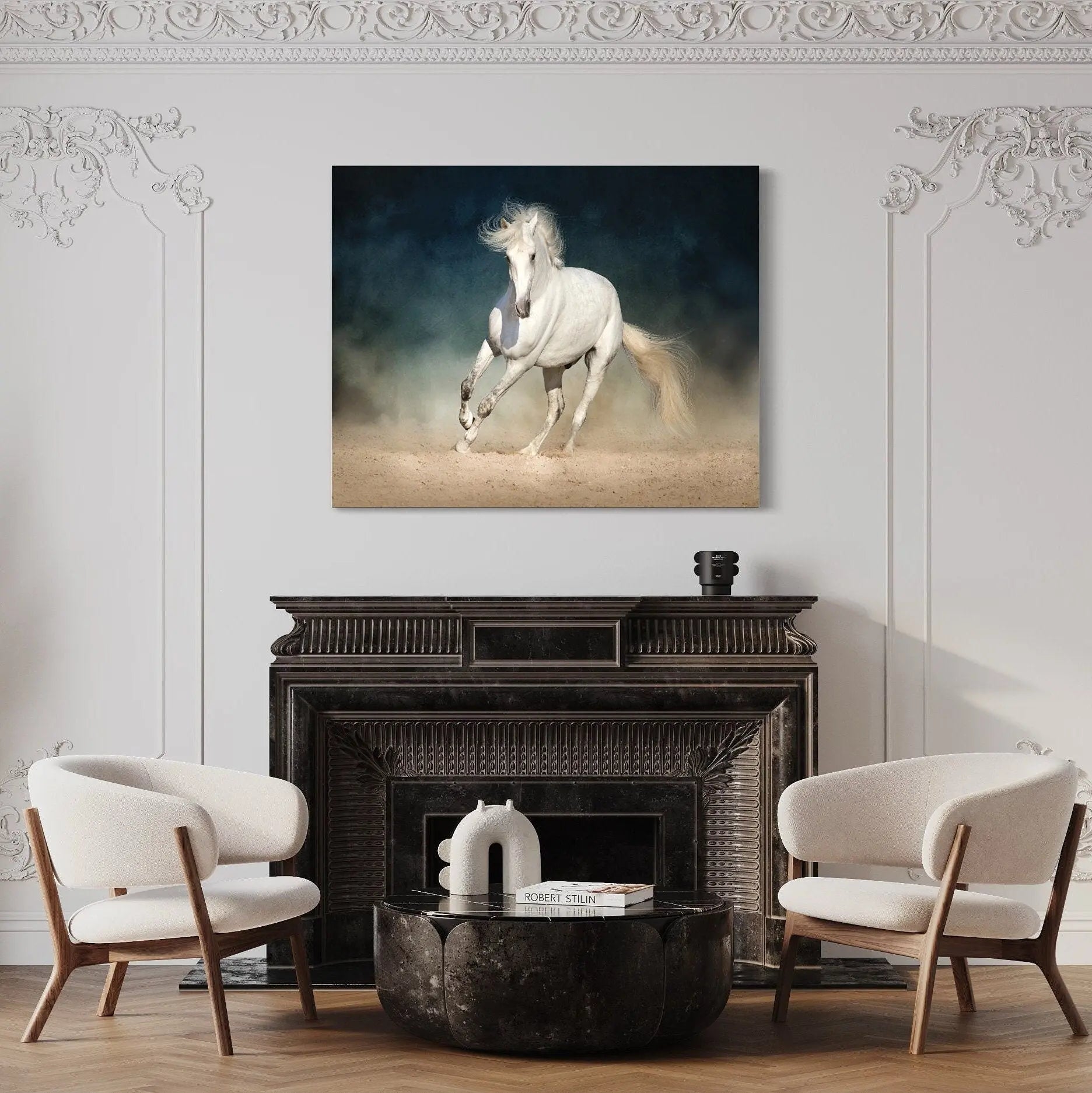 Wild White Horse Canvas Wall Art | Poster Print Canvastoria