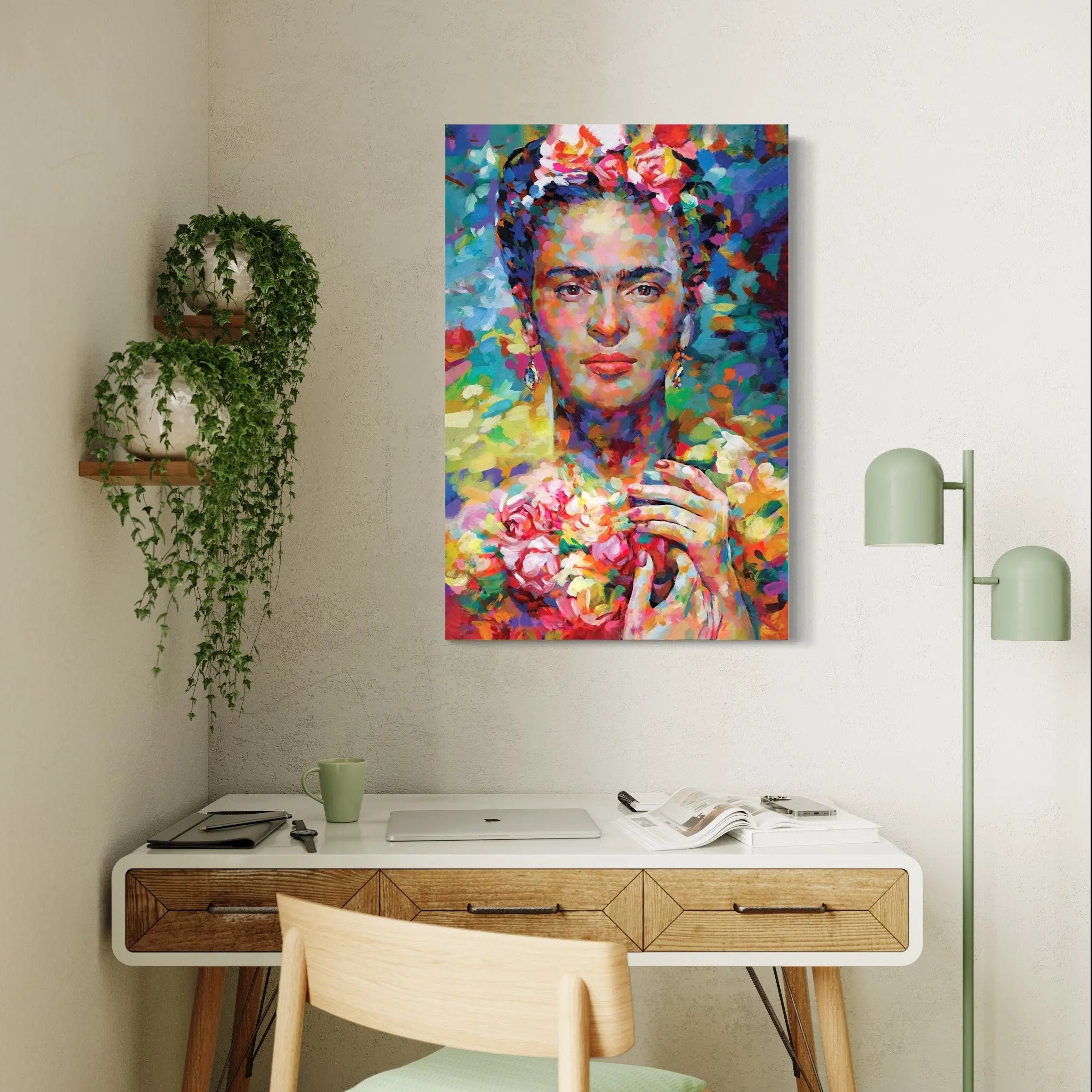 Frida Kahlo & Bunch of Head Flowers Canvas Wall Art | Poster Print Canvastoria