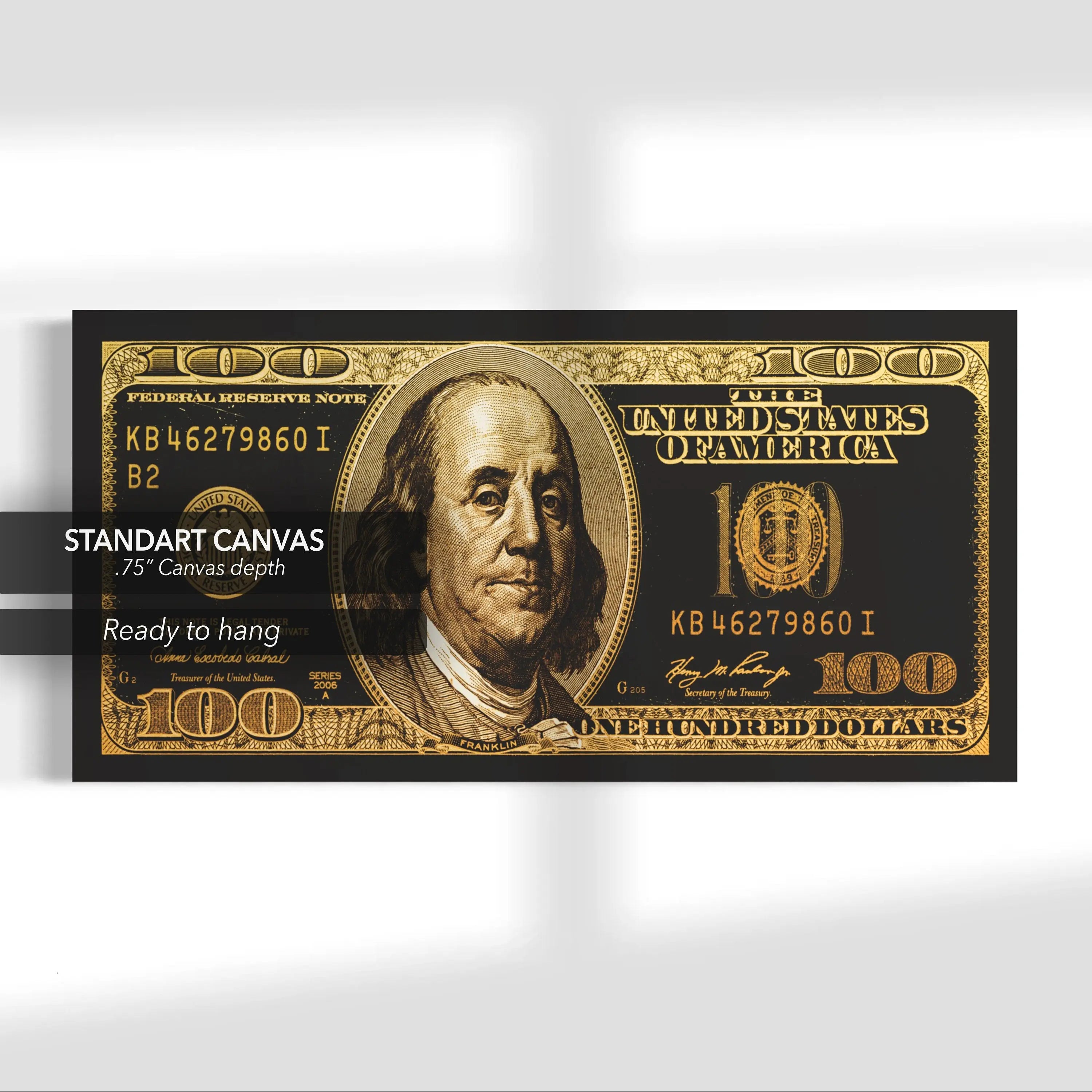100 Dollar Bill 'Benjamin Gold Standard' Canvas Wall Art | Poster Print Canvastoria