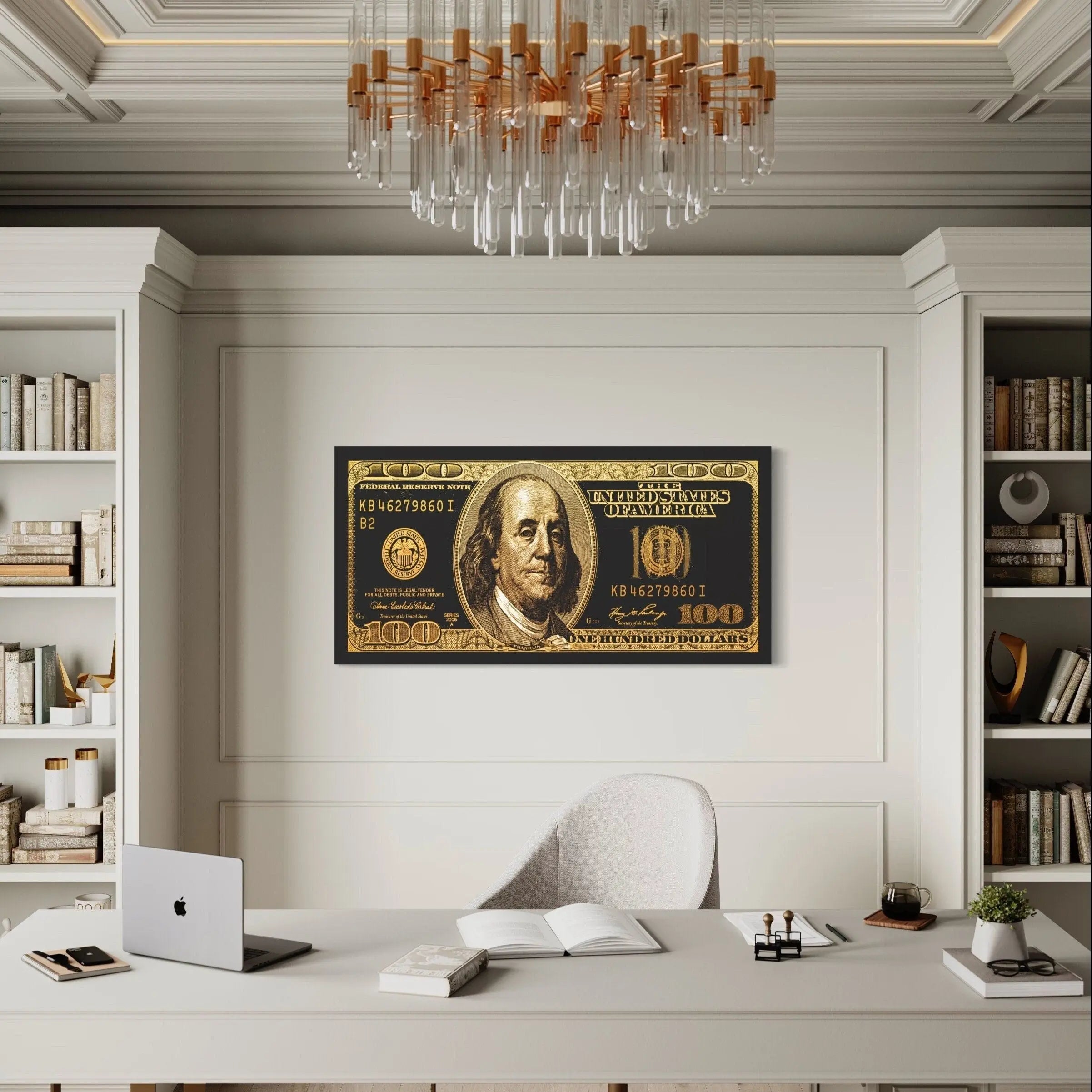 100 Dollar Bill 'Benjamin Gold Standard' Canvas Wall Art | Poster Print Canvastoria