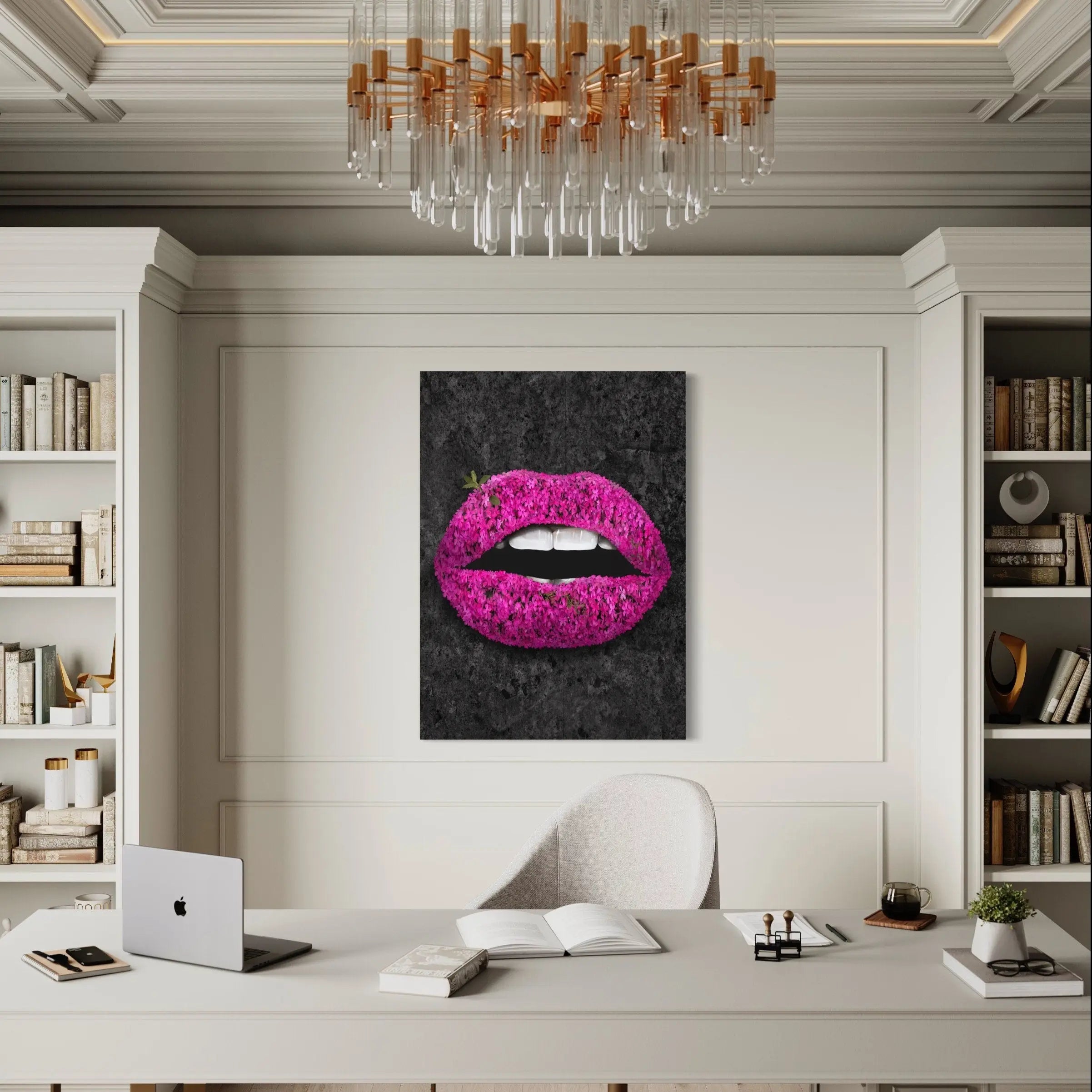 Black Stone Flowers Lips Canvas Wall Art | Poster Print Canvastoria