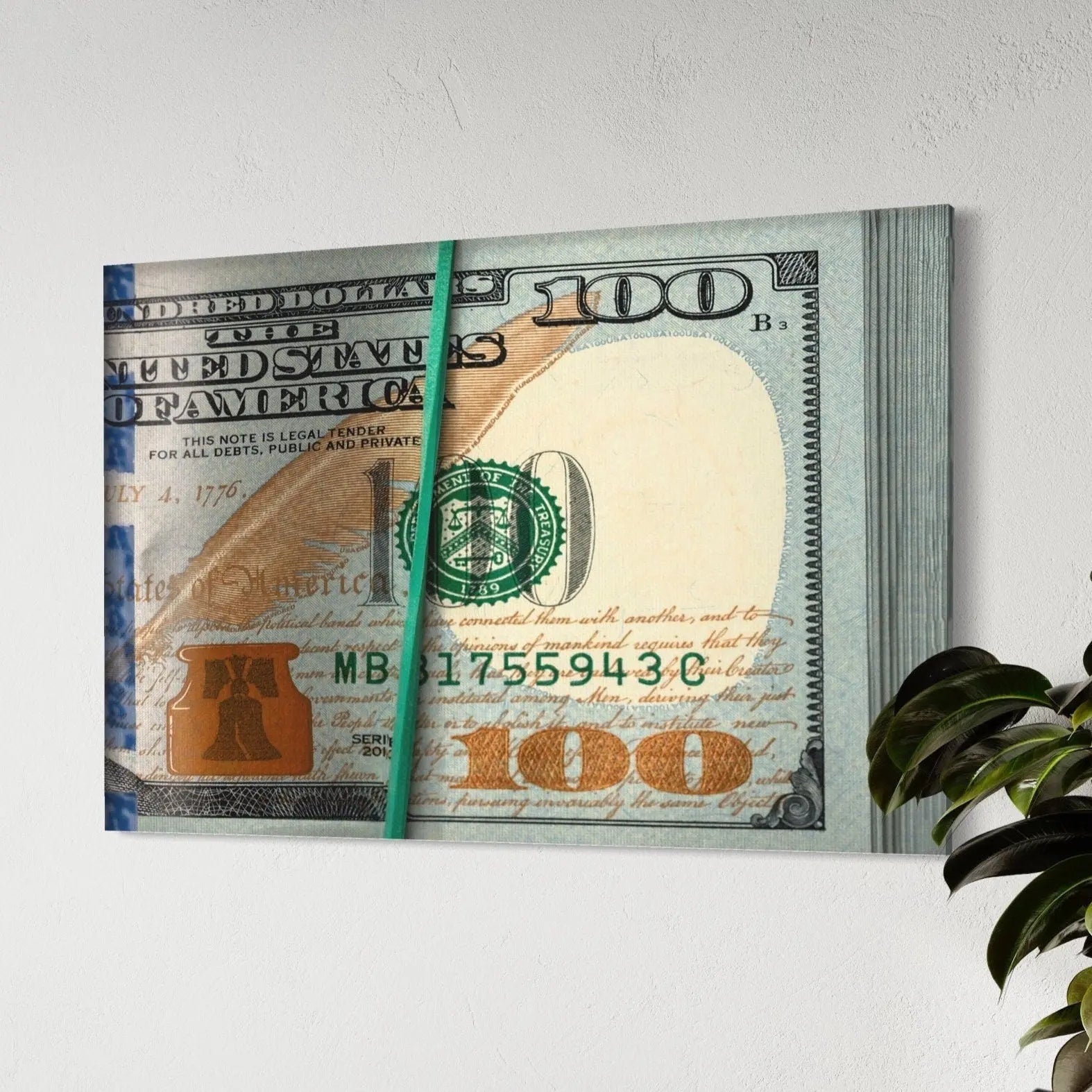 Rubberband 100 Dollar Bill Canvas Wall Art | Poster Print Canvastoria