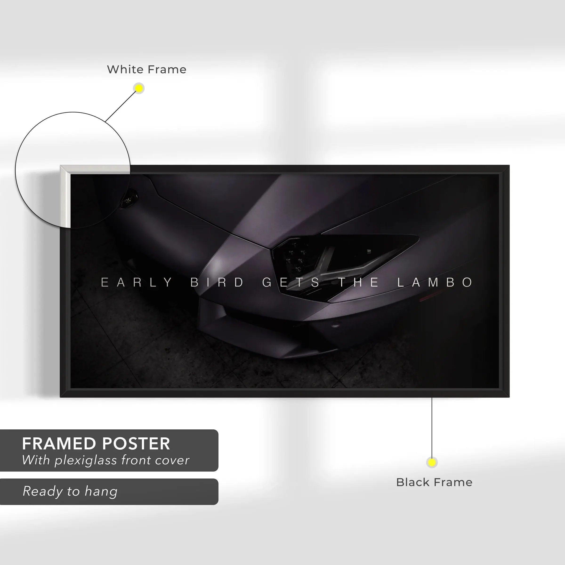 Early Bird Gets Lambo Canvas Wall Art | Poster Print Canvastoria