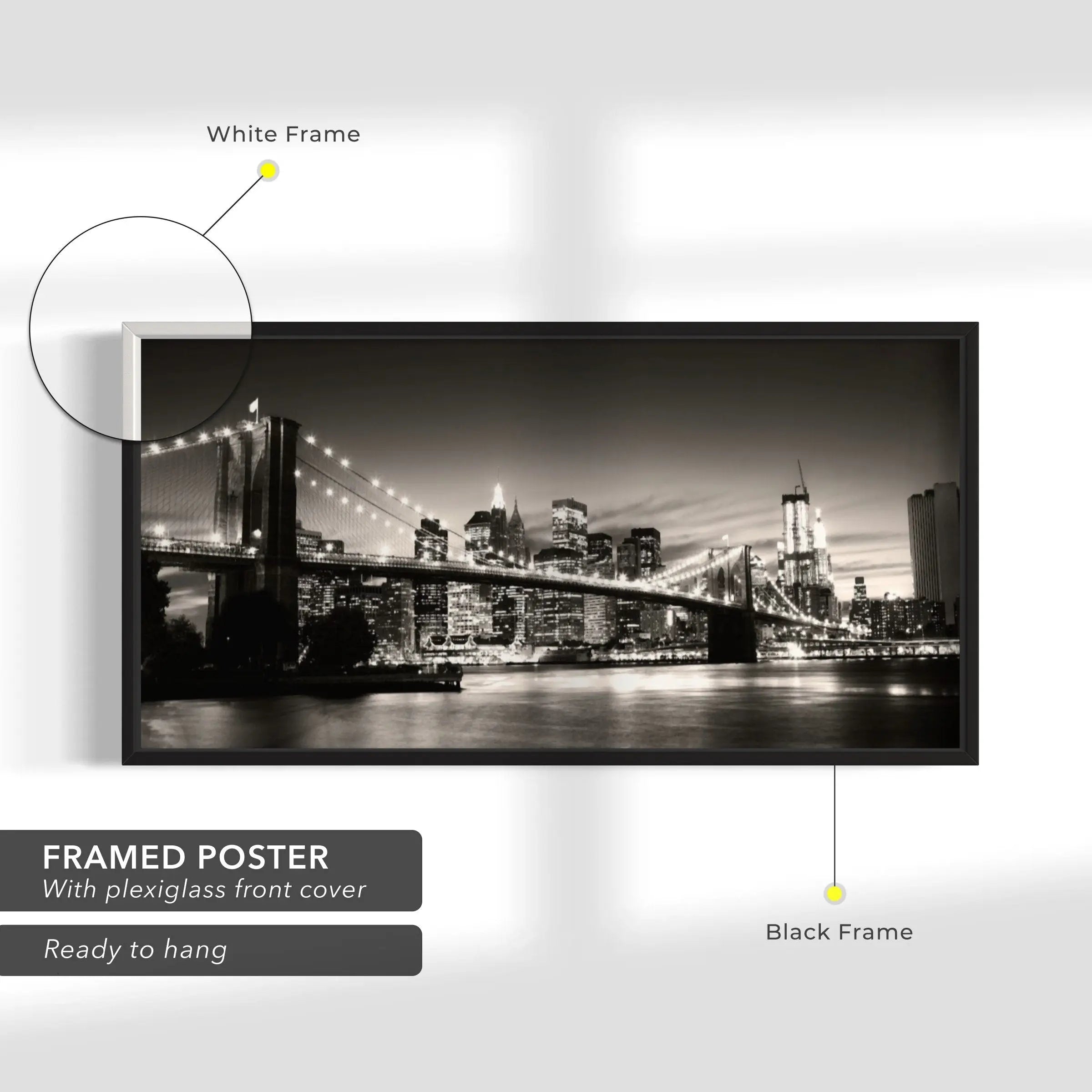 Brooklyn Bridge Panorama B&W Canvas Wall Art | Poster Print Canvastoria