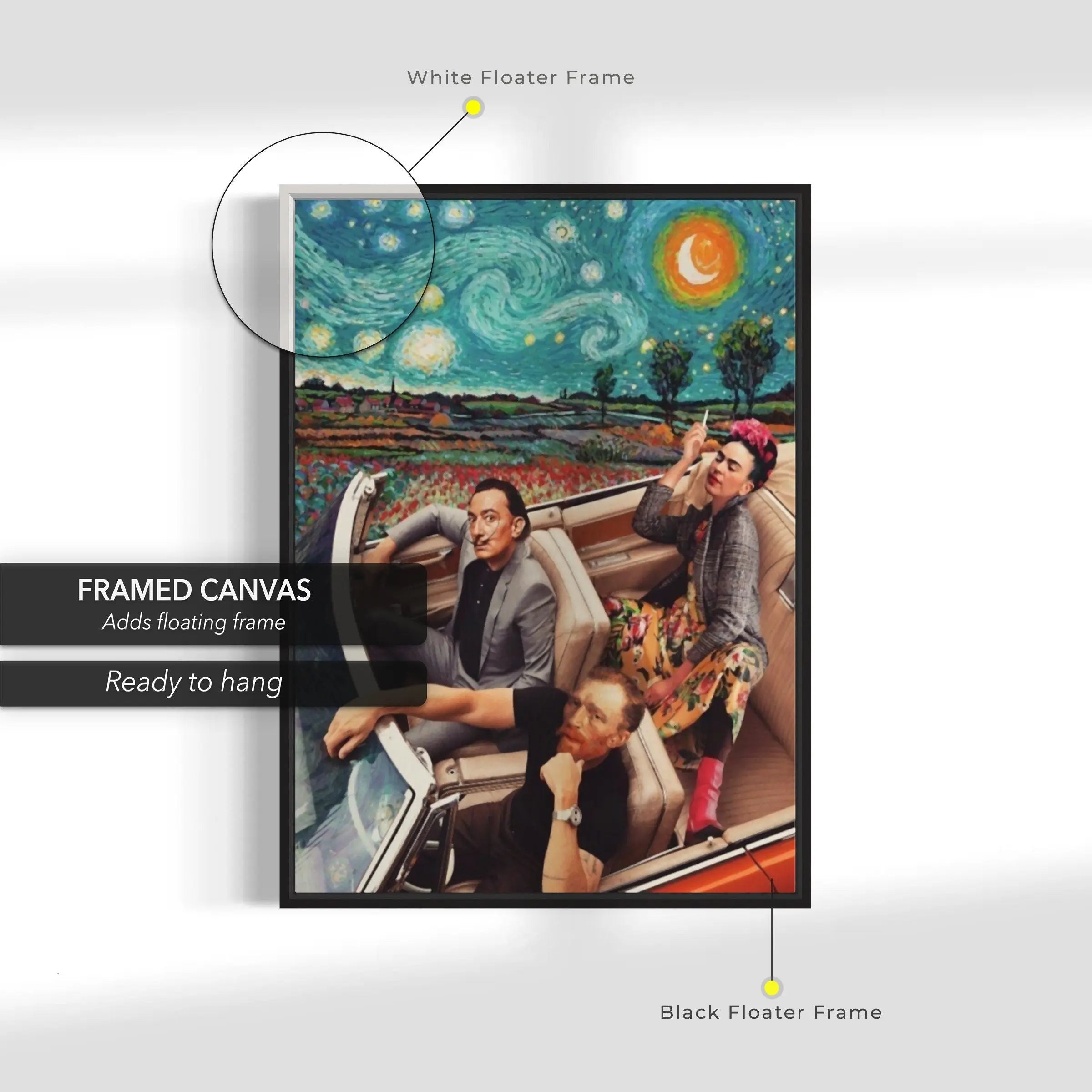 Starry Night Car - Van Gogh, Frida Kalho, Salvador Dali Canvas Wall Art | Poster Print - Canvastoria